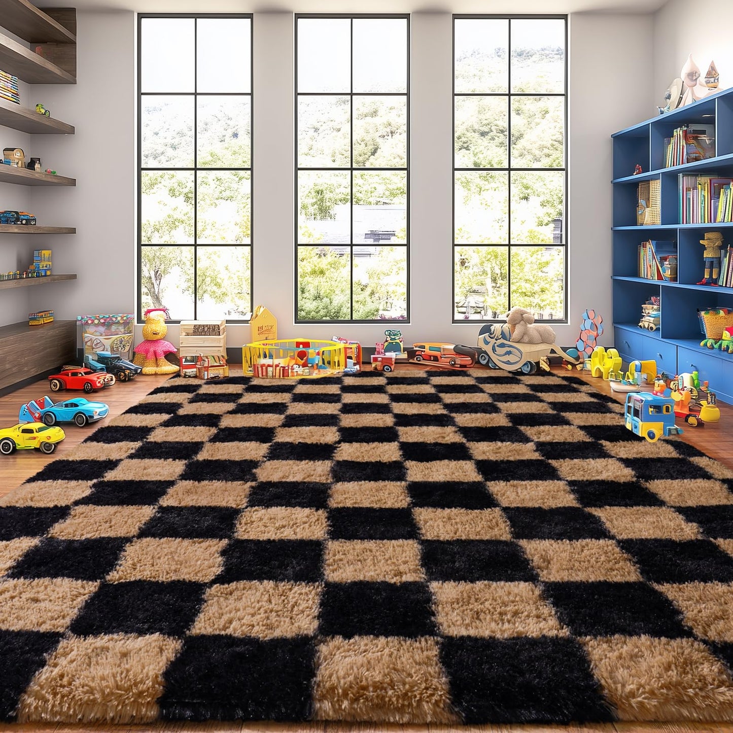 Upgrade Non-Slip Plush Rugs for Living Room, Soft Shaggy Carpets for Living Room, Fuzzy Rugs for Kids' Room, Perfect Decor for Modern Home Grid 6x9Feet