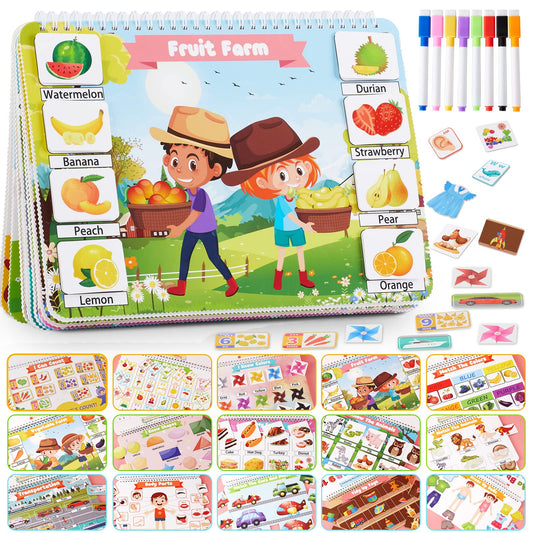 Huijing Toddler Activities Preschool Learning Busy Book - 29 Themes Binder Montessori Toys for Toddlers, Workbook Activity Autism Materials and Tracing Coloring