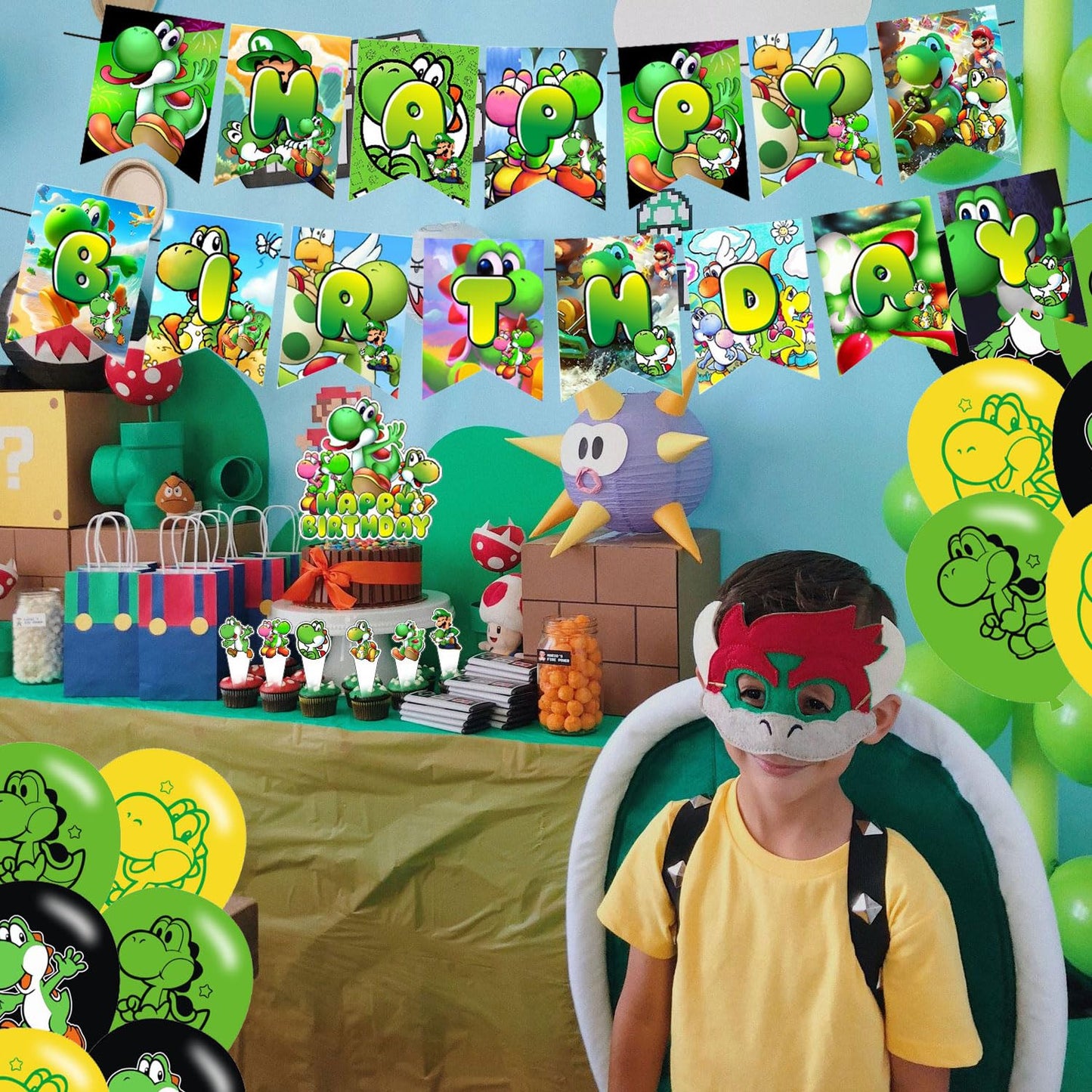 karg 𝖸𝗈𝗌𝗁𝗂 Birthday Decorations,𝖸𝗈𝗌𝗁𝗂 Party Supplies Include Happy Birthday Banner, Cake Topper and Cupcake Toppers, Balloons for Kids Party Decor