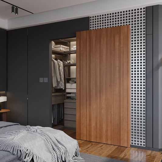 FINOSEN 42inch Concealed Sliding Barn Door Hardware with Soft Close Mechanism, Wall Mount System, Fit MIN Opening Width 34in, Invisible Floor Track, Aluminum(Door is not Included)
