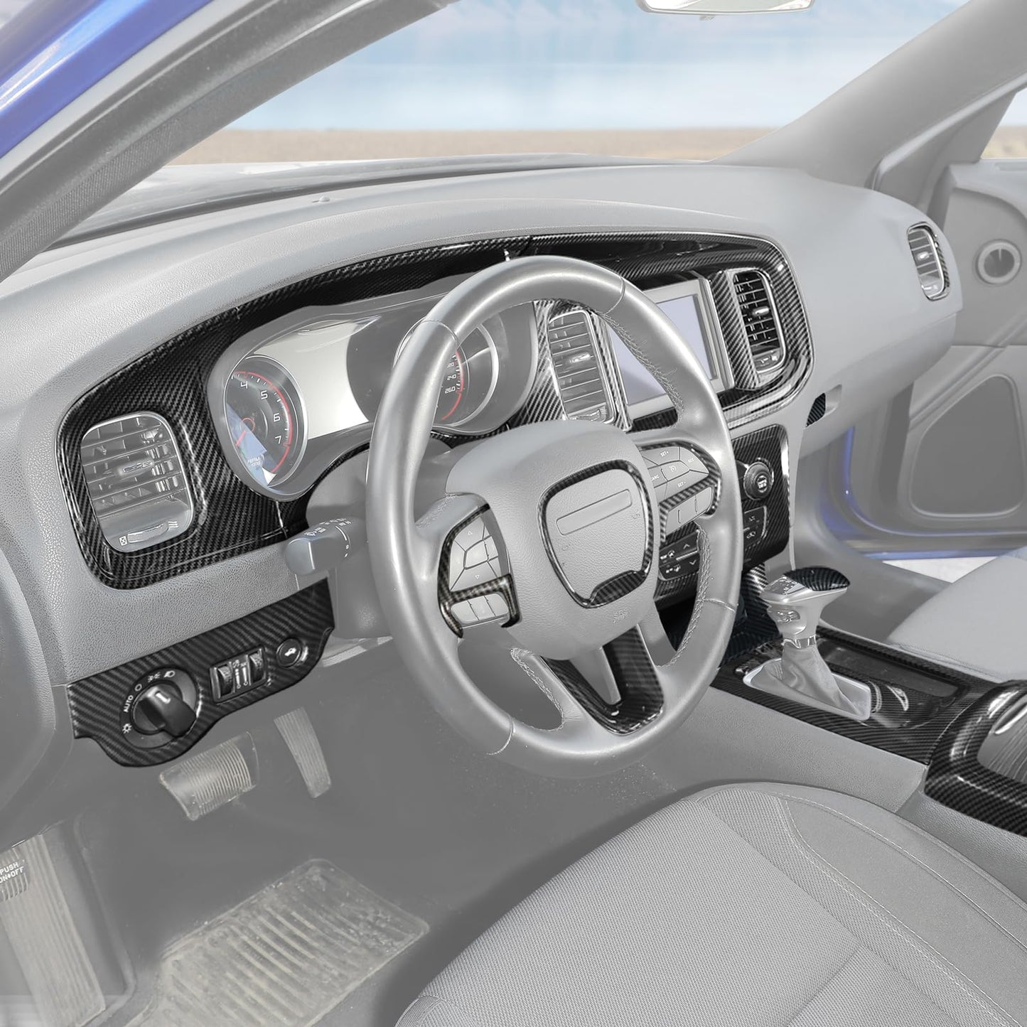 RT-TCZ Carbon Fiber Interior Trim Kit Cover Center Console Decoration Accessories for Dodge Charger 2015-2025,20PCS