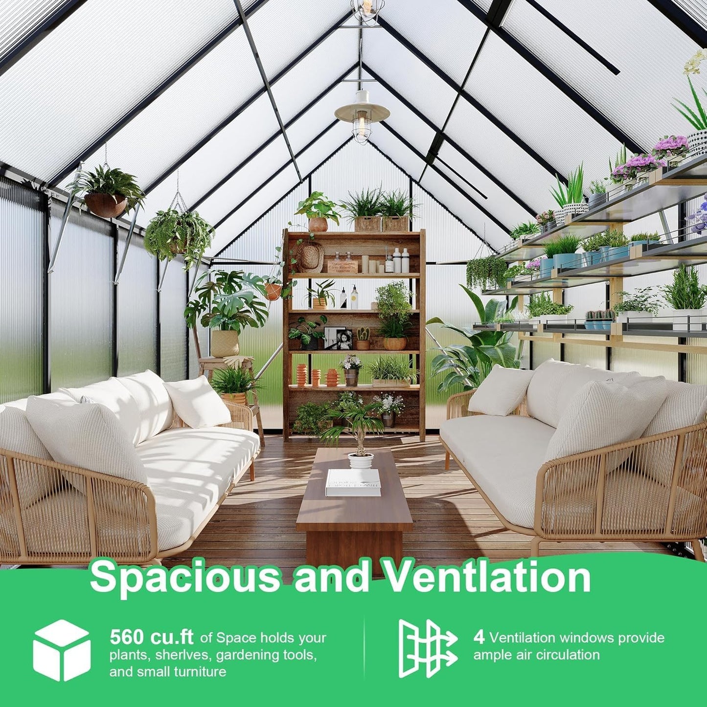 8x12 FT Aluminum Framed Polycarbonate Greenhouse for Outdoors, UV-Blocking Panels, Heavy Duty Structure, Roof Vent, Easy Setup, All-Season Garden Kit