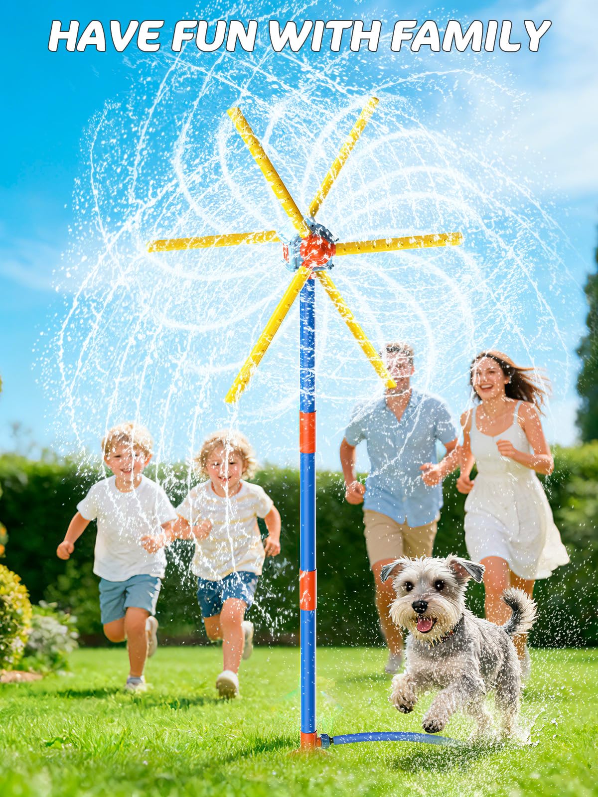 TERRAMUS 59" Windmill Water Sprinkler for Kids Summer Toys, 360° Spinning Splash Water Toy, Upgraded Double Sided with 6 Blades, Outdoor Backyard Games Summer Fun for Boys Girls Dogs & Garden Watering