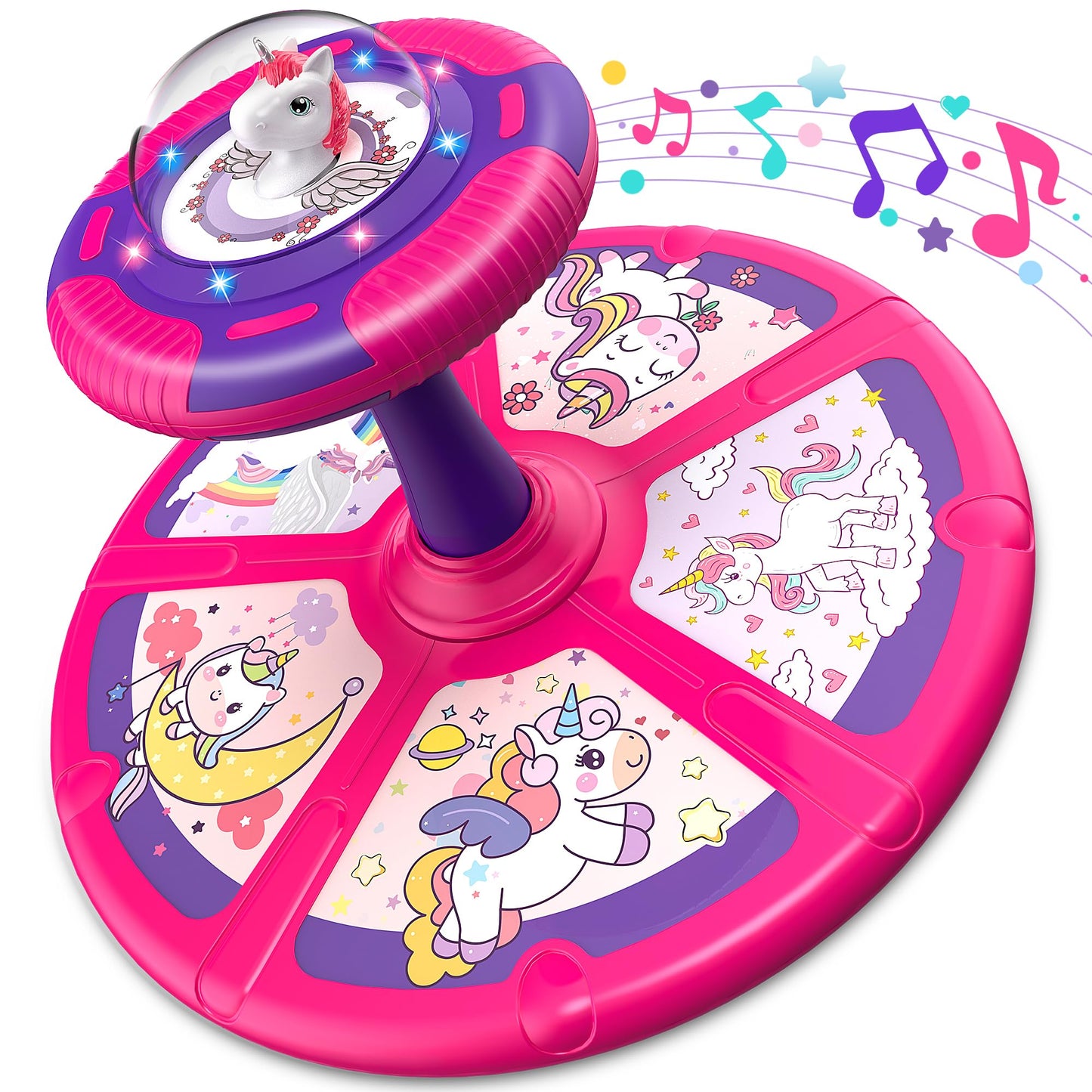Flooyes Unicorn Sit and Spin Toys for Toddlers Girls 2 Years Old, Christmas Birthday Gifts for 1 2 3 4, with LED and Music, 360° Spin