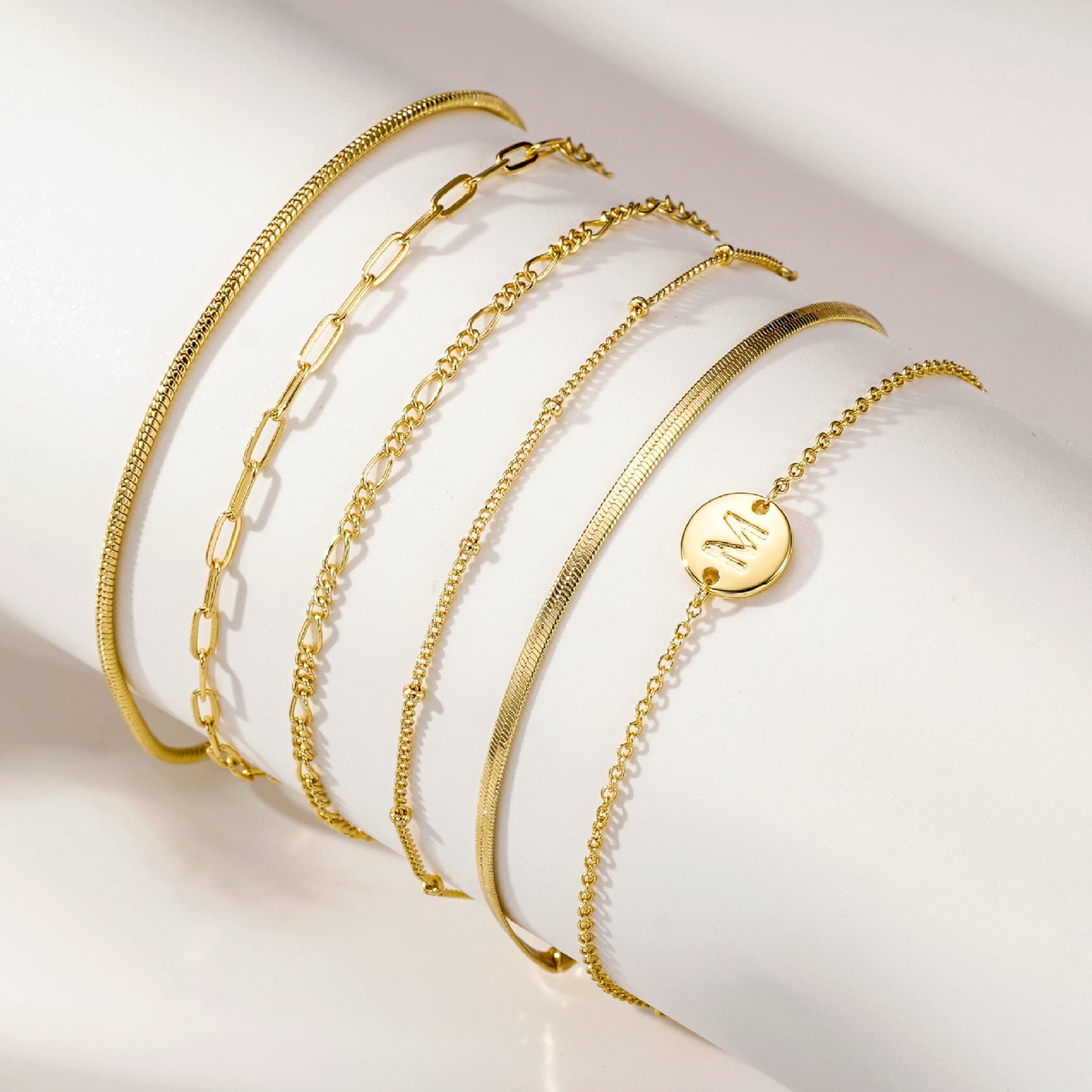 Lydow Bracelets for Women, Stack Jewelry Set Initial J Chain Stackable Letter Teen Accessories Pulseras Para Mujer 6 Inch 6PCS
