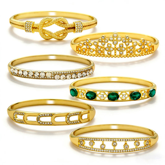6 Pack 18K Gold Plated Bangles Bracelet Set for Women, Dainty Vintage Trendy Fashion Jewelry, Ideal Gift for Birthday Christmas Valentine's Day Mother's Day for Girlfriend Wife Mom Sister