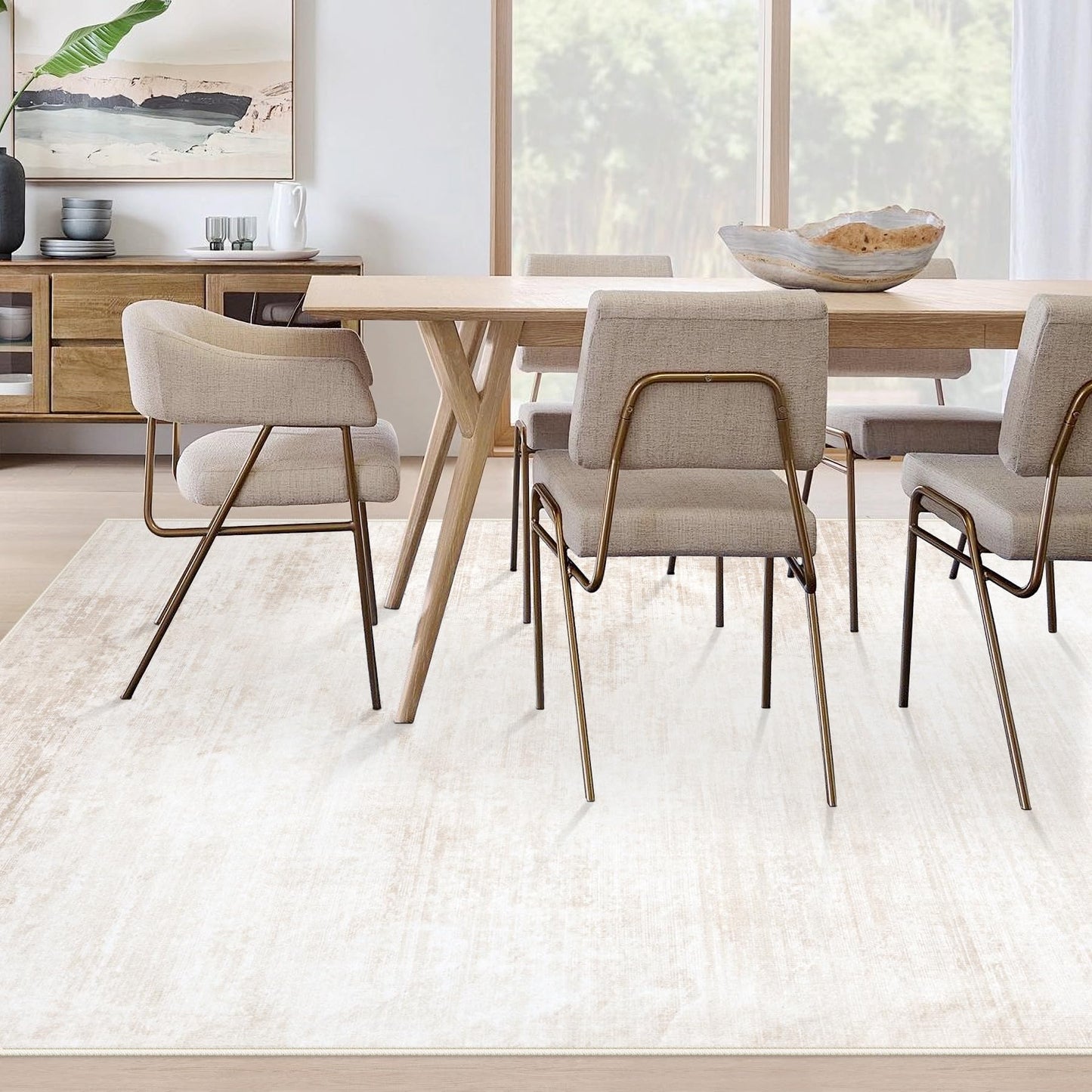 Area Rugs 8x10 Living Room: Washable Rug Modern Abstract Large Rugs Soft Non Slip Neutral Rug Stain Resistant Indoor Carpet for Bedroom Kitchen Dining Room Table Nursery Home Office Rugs(Beige,8'x10')