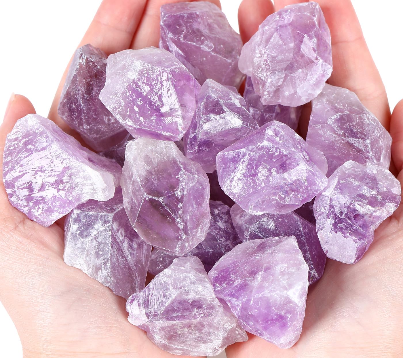 QINJIEJIE Amethyst Raw Crystals Stones Natural Rough Gemstones Rocks Bulk Large 0.8-1.2" Gems Reiki Light Purple Fountain Rock for Tumbling Cabbing Polishing Wire Wrapping Wicca Decoration 0.45 lbs