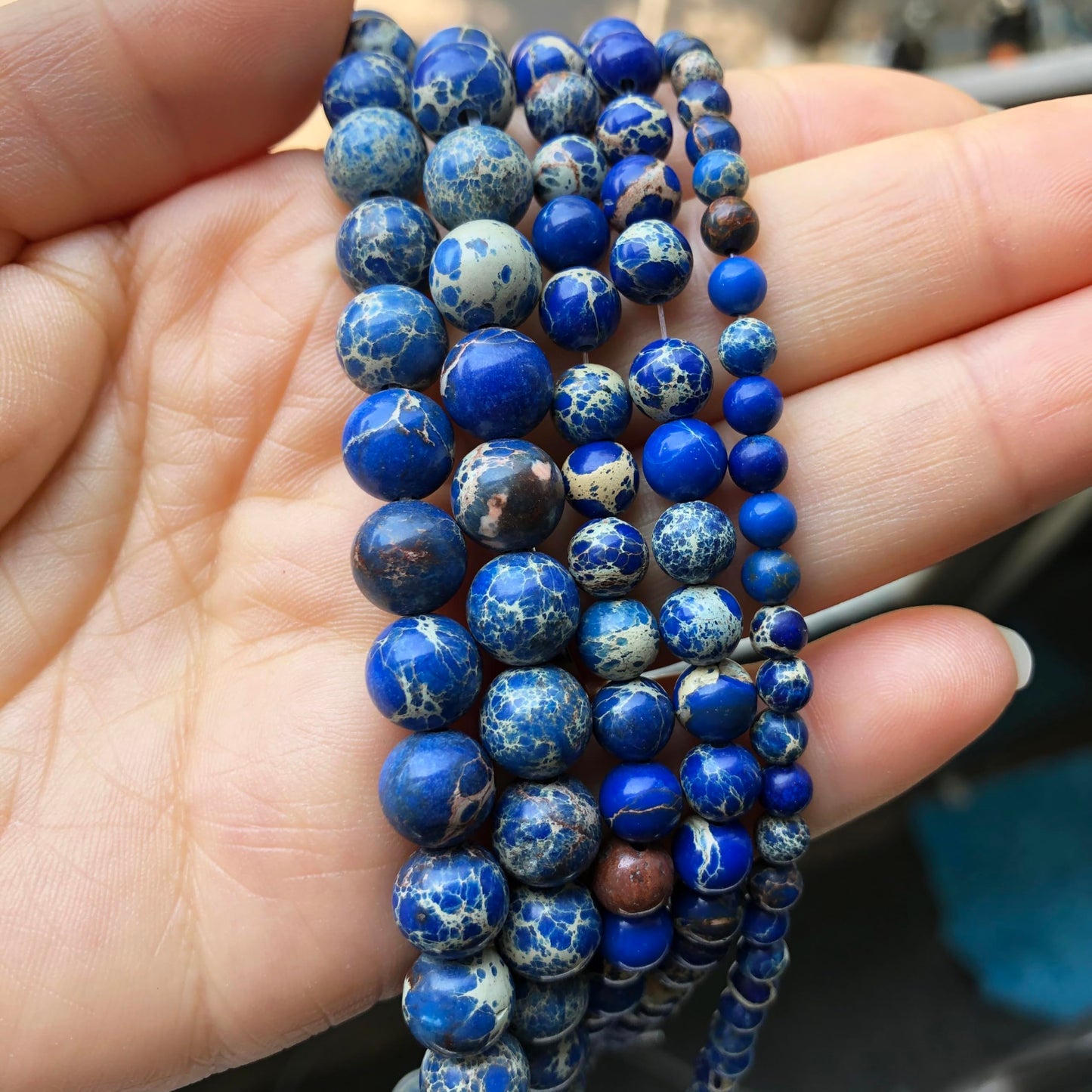 Yochus 60pcs Blue Sea Sediment Beads，6mm Healing Power Natural Stone Round Loose Beads for Jewelry Making Earring Necklace DIY Crafts