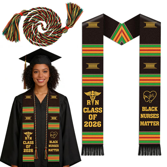 Silkovahamd RN Black Nurses Grauation Stole - Kente Graduation Stole Honor Cord, 2026 Nursing School Black Female Nurse Graduates Medical Academic Ceremony Accessory Gifts