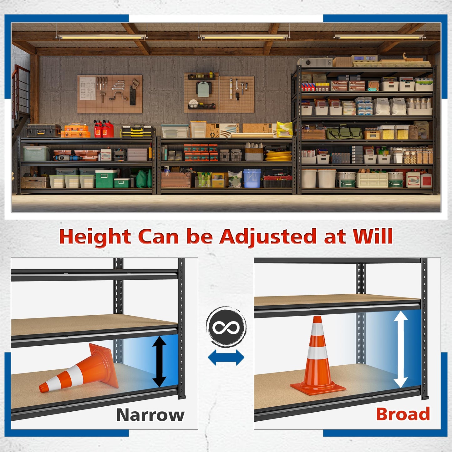 DurayLoly 83.8"H Garage Shelving 59.8"W Metal Shelving 3000LBS Storage Shelves Heavy Duty Garage Shelves Adjustable 6 Tier Metal Shelf for Basement Warehouse Pantry Supermarket 59.8"W x 24"D x 83.8"H