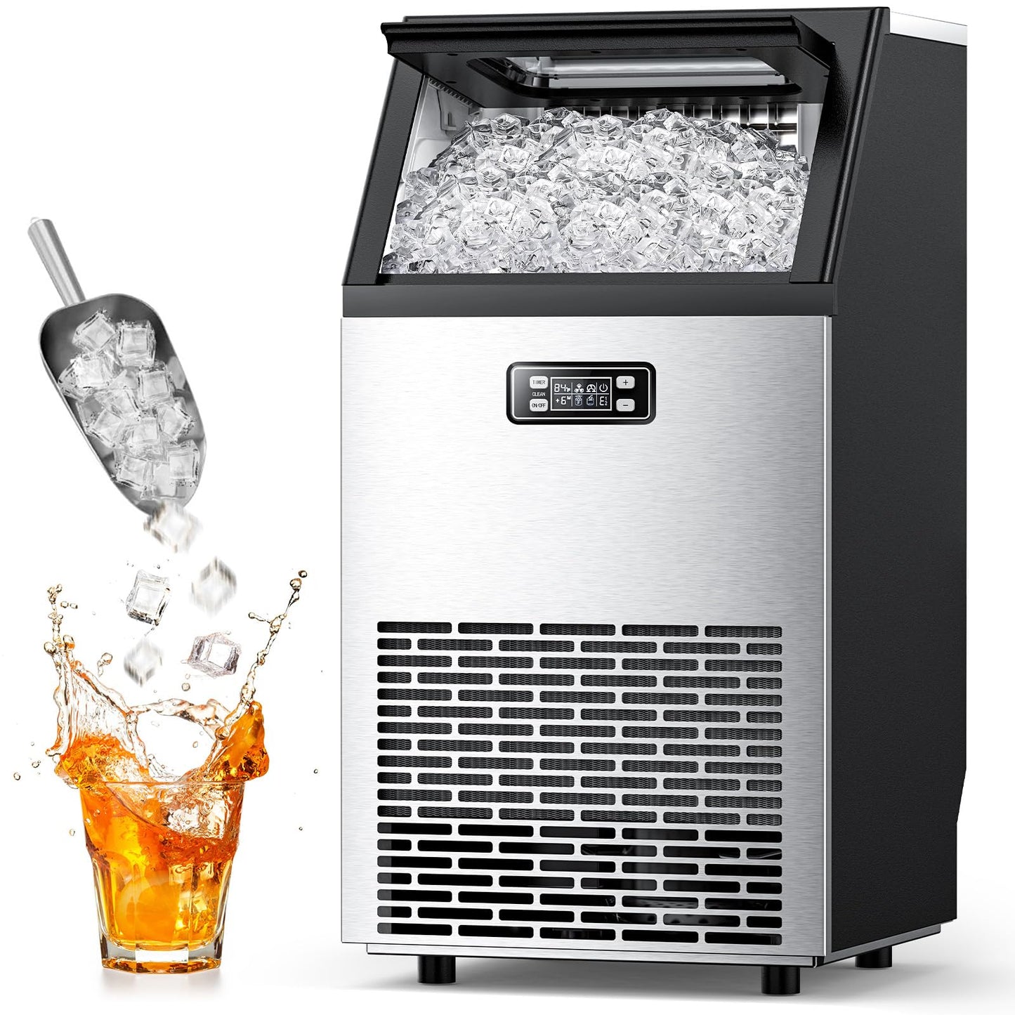 Antarctic Star Commercial Ice Maker, 100lbs/24H Under Counter Freestanding Ice Machines with 33lbs Storage, Stainless Steel Self Cleaning Ice Makers for Home/Bar/Restaurant/Outdoor
