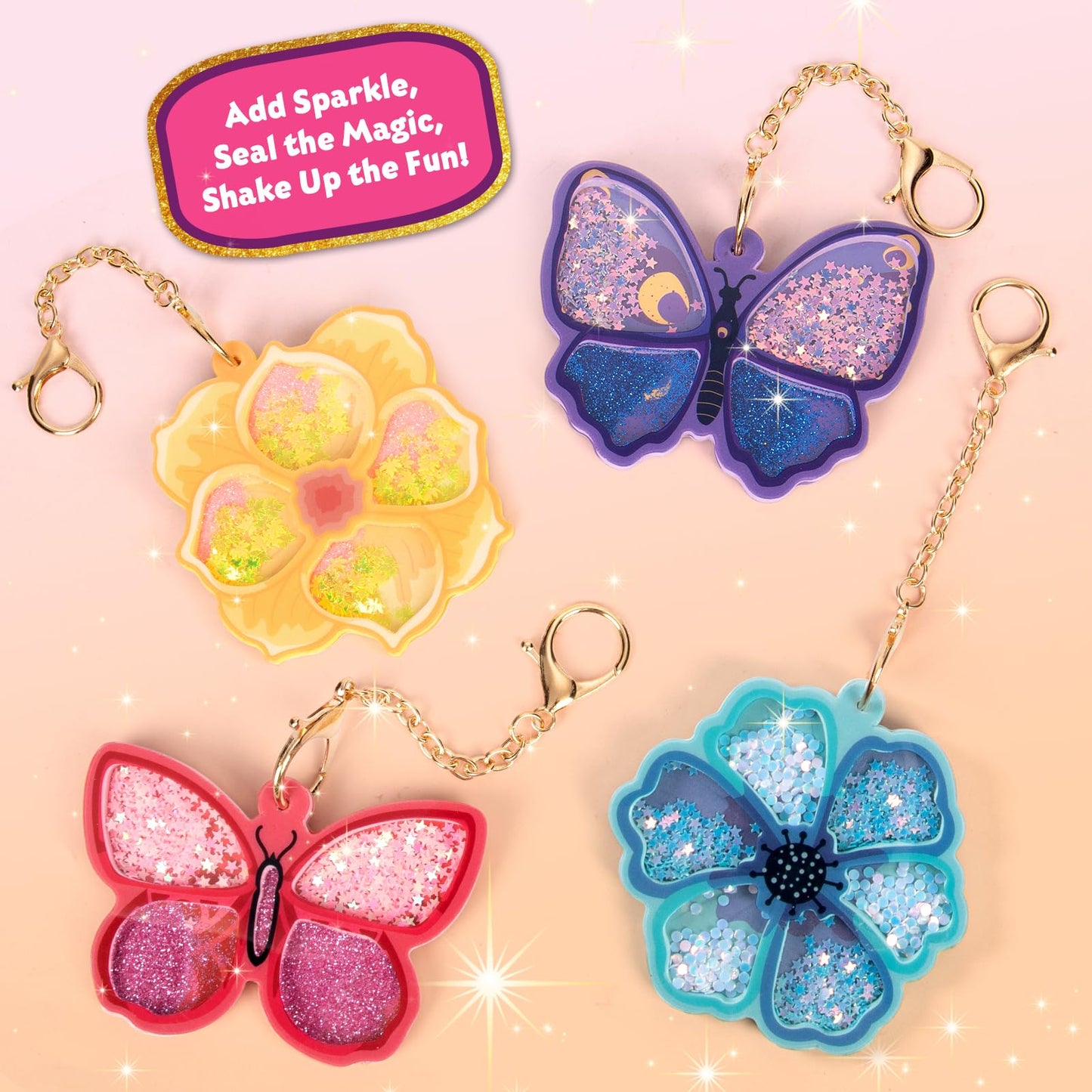 Shake-its Glitter Craft Kits, DIY Art Kit for Kids - Fun Shake Art Supplies, Creative Arts and Crafts Activity Gifts for Girls & Boys Ages 4 5 6 7 8 9 (Flowers & Butterflies)