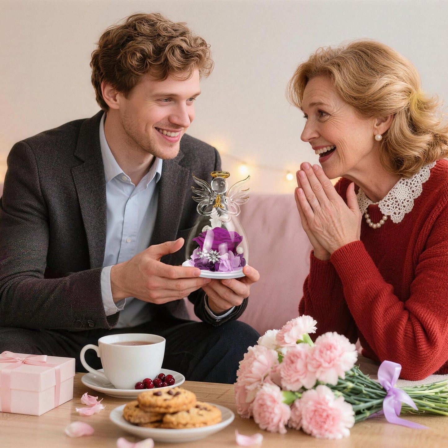 Mothers Day Mom Gifts for Mom,Fresh Flowers for Delivery,Birthday Gifts for Women Her,Preserved Flowers in Angel Figurines,Angel Gifts for Moms Mothers Day Grandma Wife Sister Girlfriend Valentines