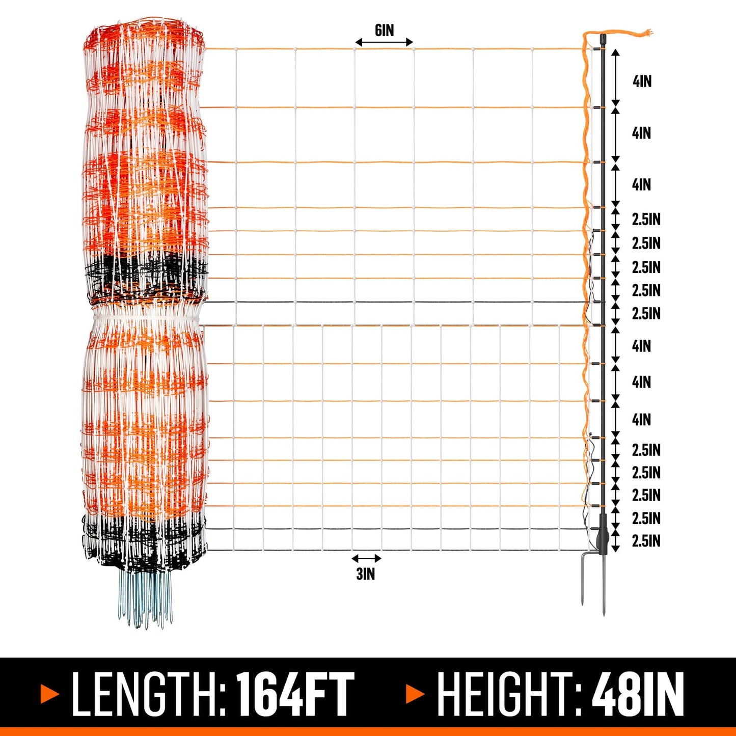Premium Semi-Rigid Electric Poultry Netting Fence 48" x 164' - Portable Pre-Assembled Electric Fencing for Chicken Sheep Goats (19 Posts, 2 Spikes)