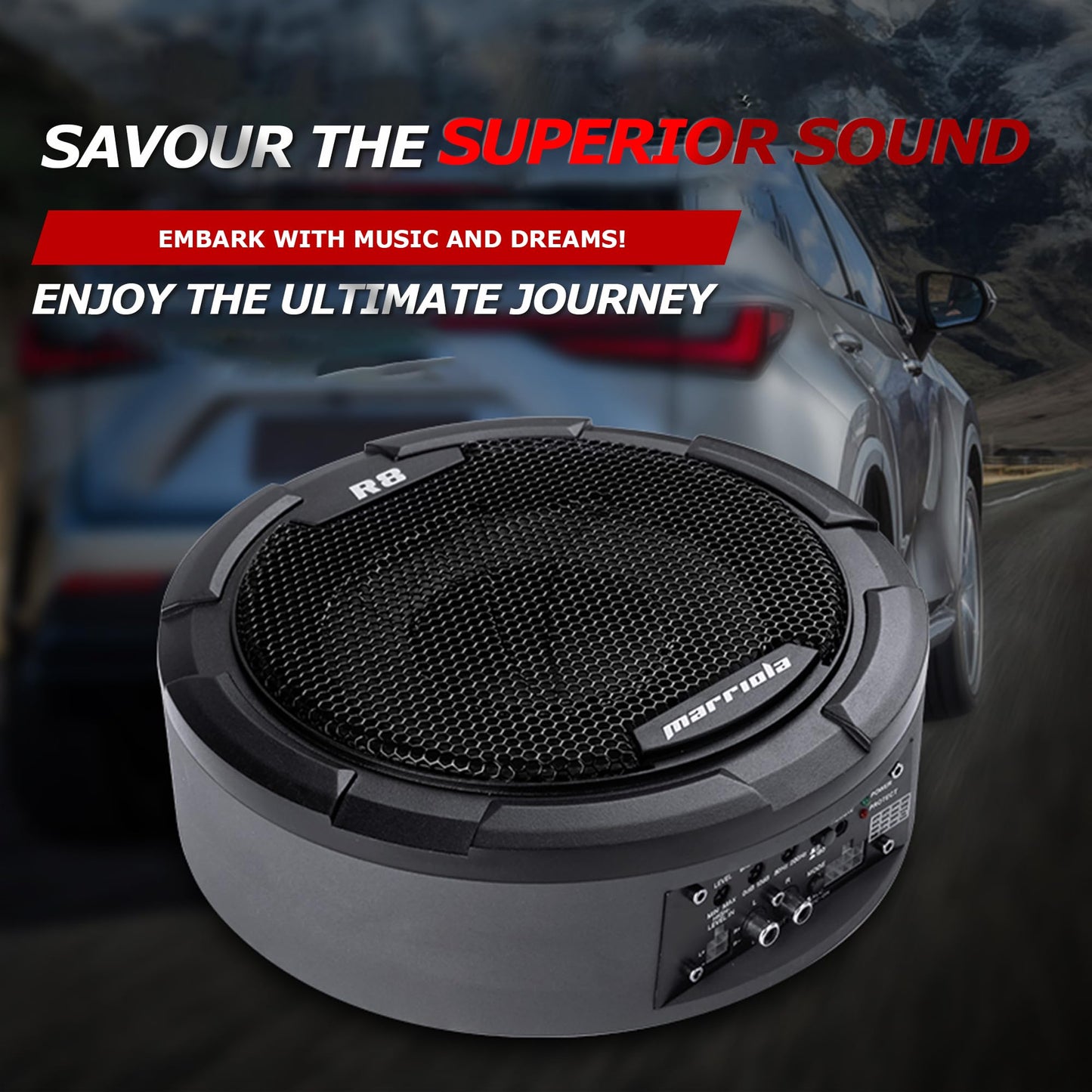 Levhorzn Marriola R8 Slim Under-Seat Powered Subwoofer with Built-in Amplifier – Compact Bass Upgrade for Car Audio, 8 Inch, Easy Install, High-Level & RCA Inputs, Complete Wiring Kit