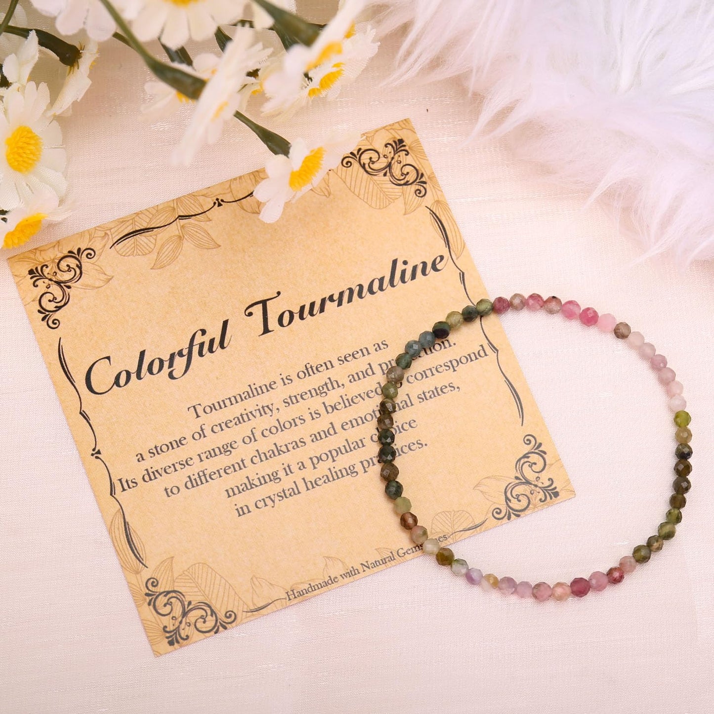 BONNY BOXX Natural Genuine Gemstone Faceted Round Beads Bracelets, 3mm Adjustable Stretchy Tiny Faceted Colorful Tourmaline Bracelet, Healing Crystal Reiki Chakra Dainty Jewelry Fashion Gifts