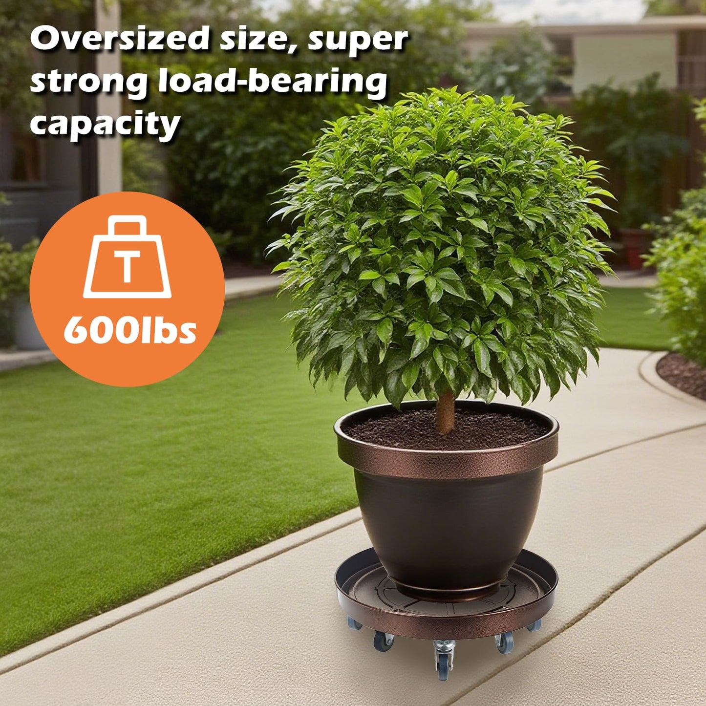 Uholan 20 Inch Heavy Duty Plant Stand on Wheels, Round Plant Caddy with Wheels for Indoor & Outdoor Use, Metal Rolling Tray for Potted and Small Furniture, Copper