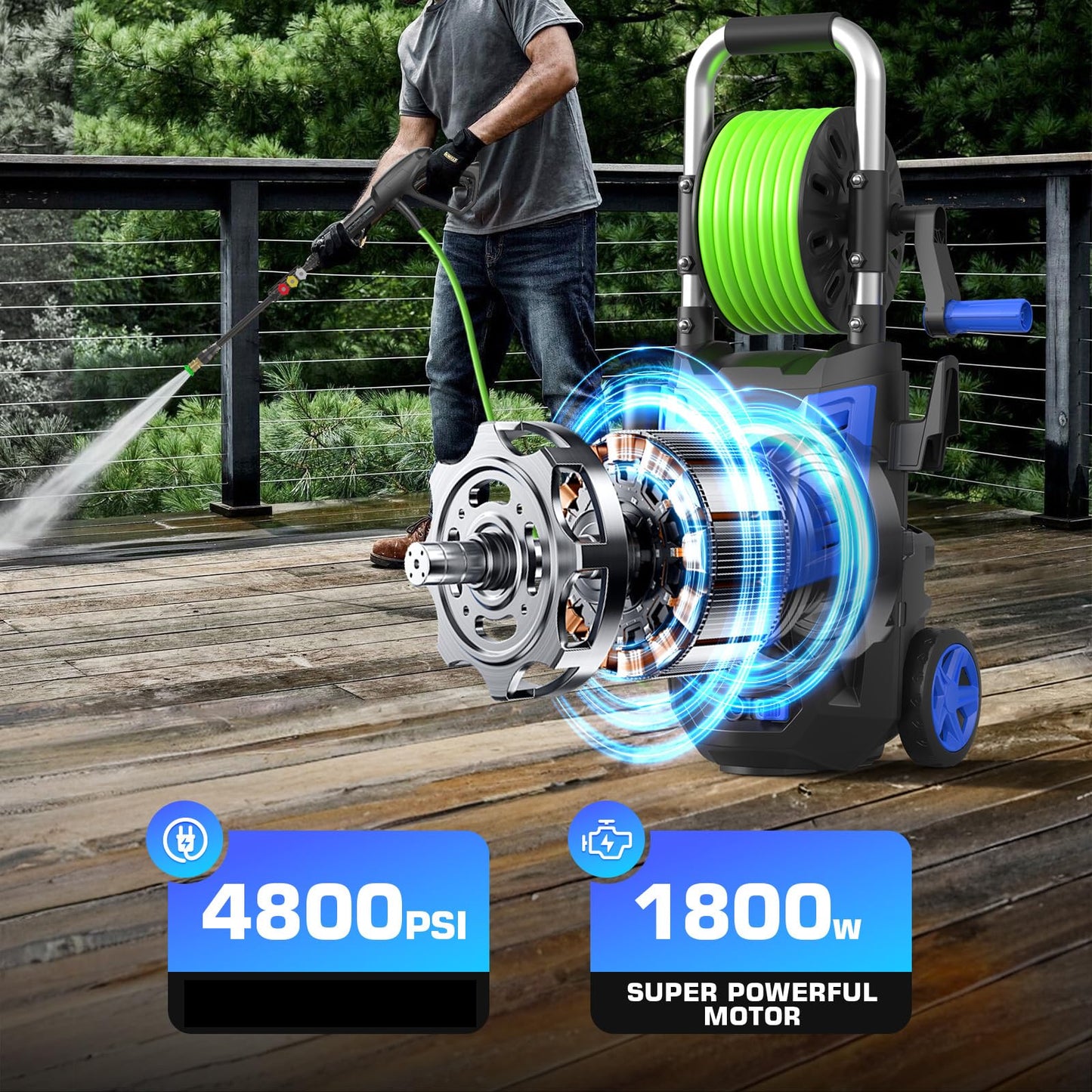 Electric Pressure Washer 4800PSI, 4.0GPM Portable Power Washer with Foam Cannon,4 Nozzles,33FT Hose and Soap Bottle,Car Wash Machine/Car/Driveway/Patio Clean,Green