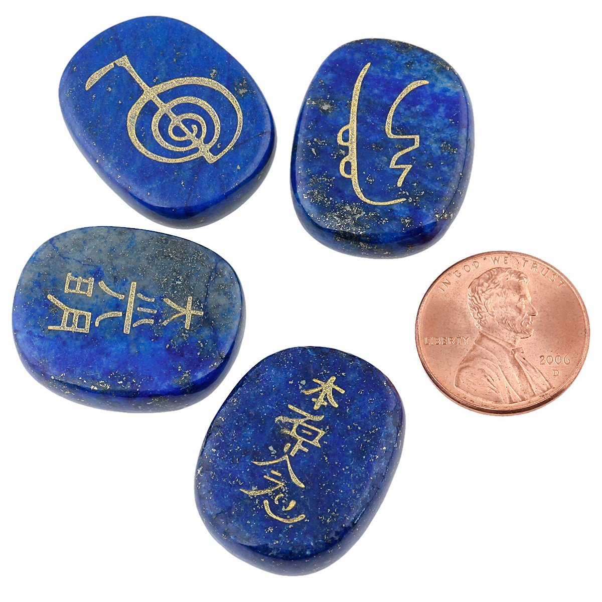 rockcloud Healing Crystal Lapis Lazuli 4pcs Engraved Chakra Stones Palm Stone Reiki Balancing