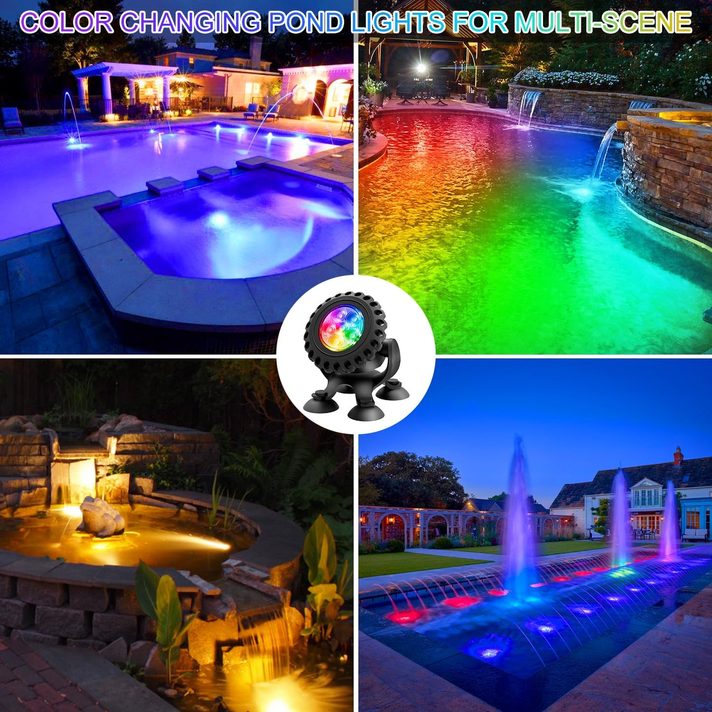 T-SUN Underwater LED Pond Lights – IP68 Waterproof Submersible Fountain Lights with App & Remote Control, 16M Colors Underwater Lighting for Koi Ponds/Garden Water Features Aquarium (4-Pack)