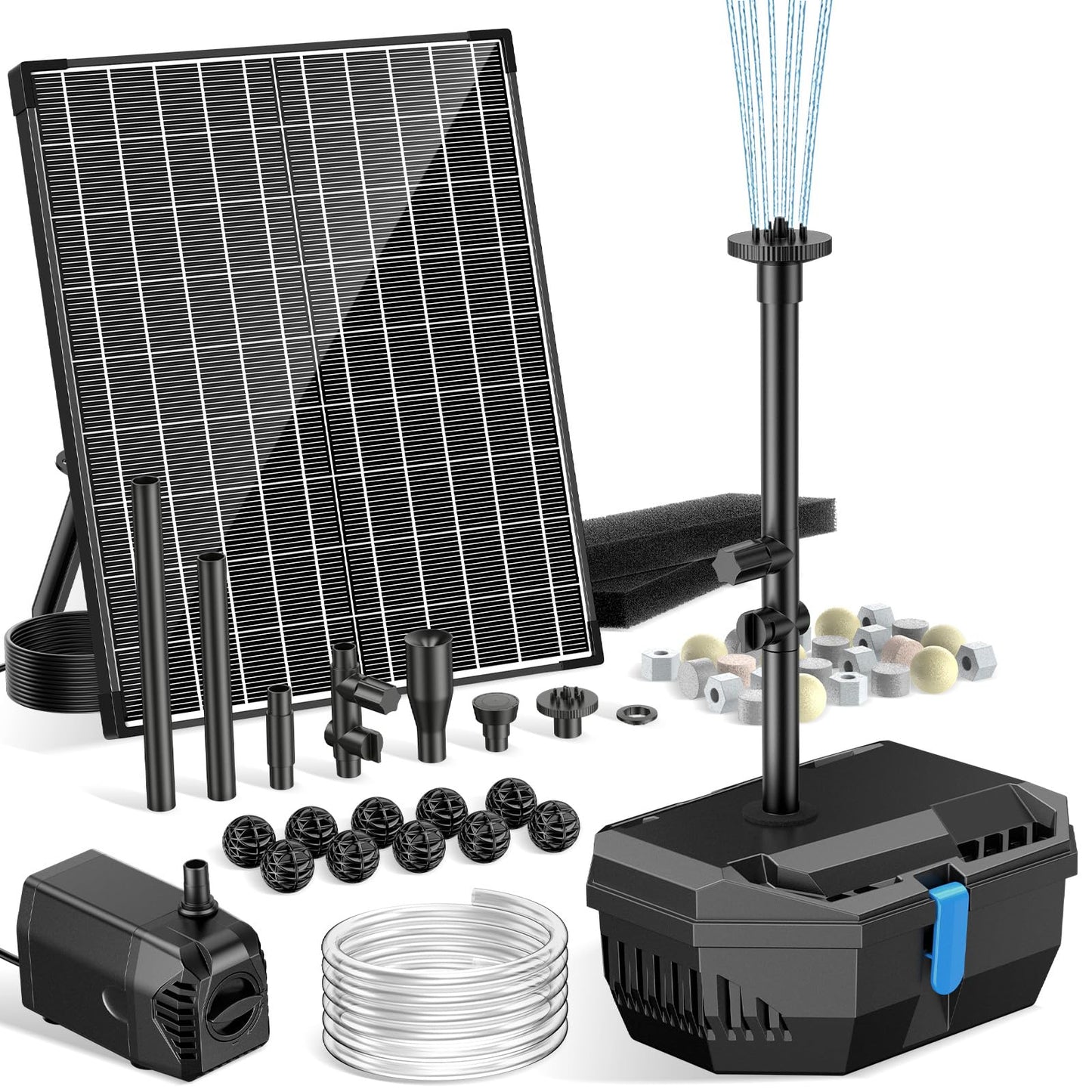 NFESOLAR 20W Solar Pond Filter Kit with Fountain Pump, 160 GPH Solar Pond Pump & Outdoor Filter Box, Submersible Water Pump with 16.5FT Cable & 6.6FT Tubing for Koi Pond, Fish Tank, Garden Fountain