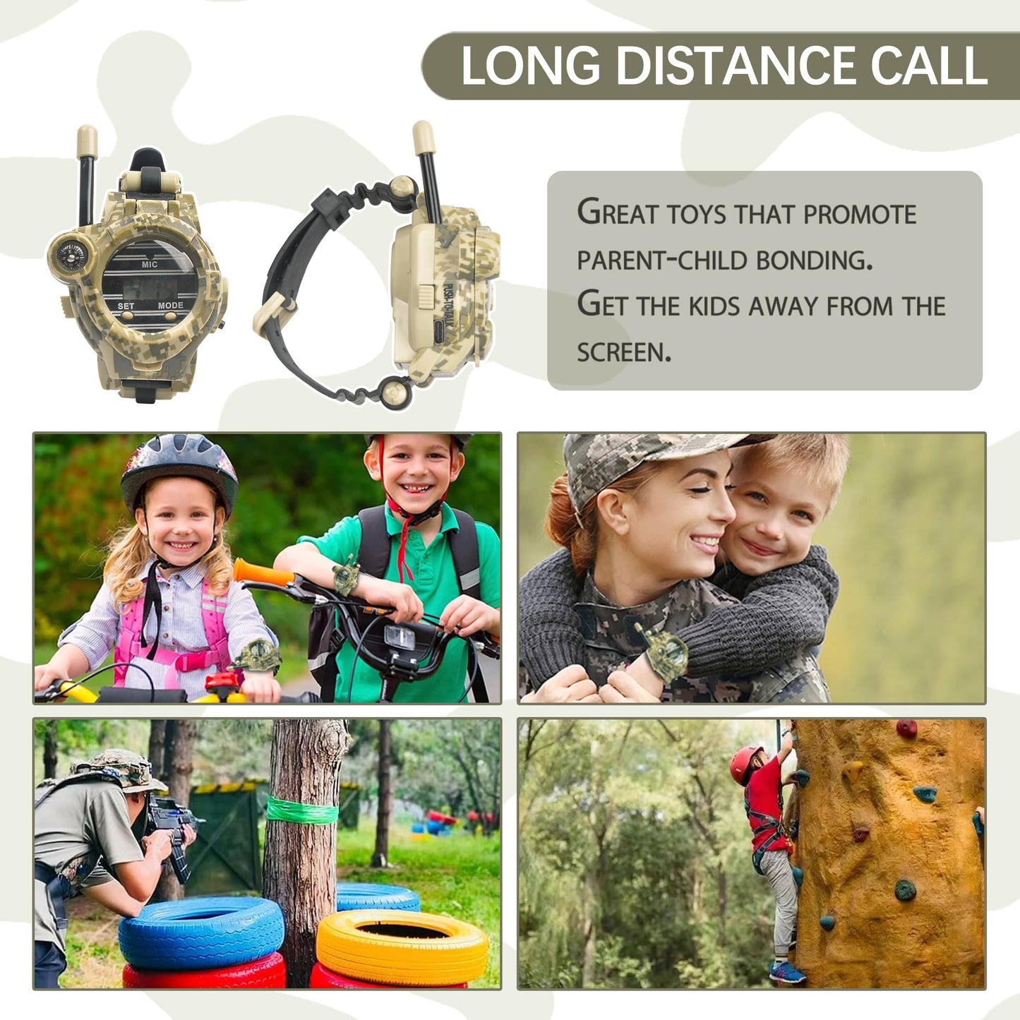 cxjoigxi Walkie Talkies for Kids Rechargeable, Spy Watch Army Toys, 7 in 1 Walkie Talkie Watches with Flashlight, Two-Way Radios Long Range Interphone Toy Gifts for Boys Girls fit Outdoor Game Camping