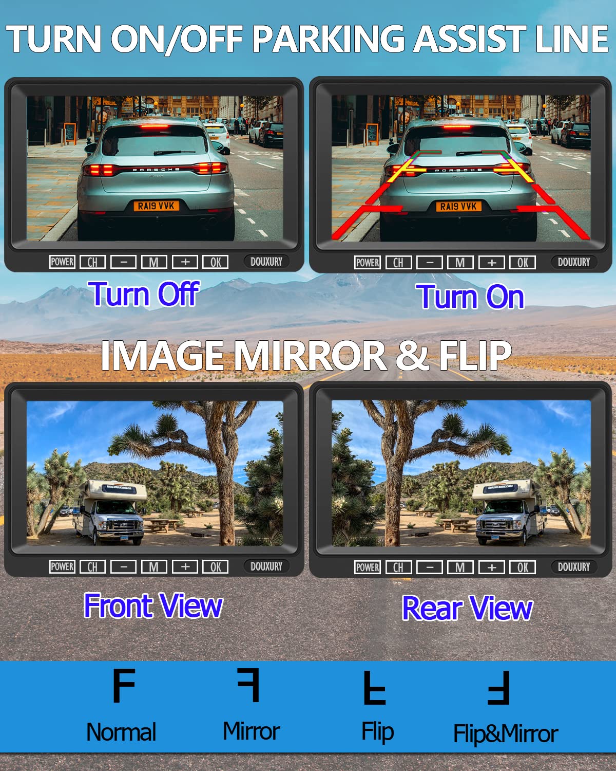 RV Backup Camera Wireless DOUXURY IP69 Waterproof 170° Wide View Angle HD 1080P Rear View Camera + HD LCD 7" Monitor, Digital Wireless Camera System for RV Truck 5th Wheel Trailer Pickup Camper Bus