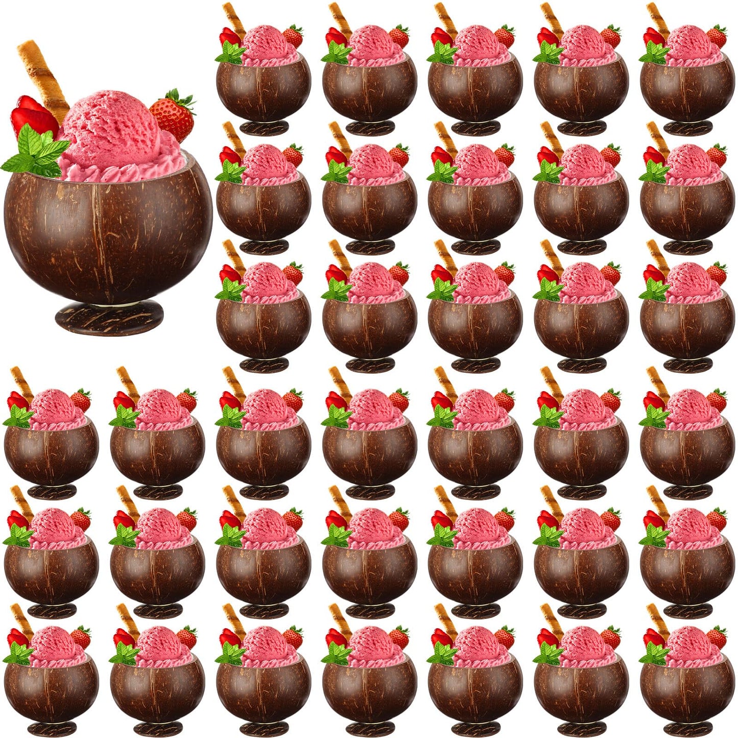 Tioncy 36 Pcs 13.5 oz Coconut Shell Cups Bulk Hawaiian Party Supplies Polished Natural Coconut Bowls Luau Party Favors Tiki Decorations for Cocktail Drinking Smoothie Salad Ice Cream