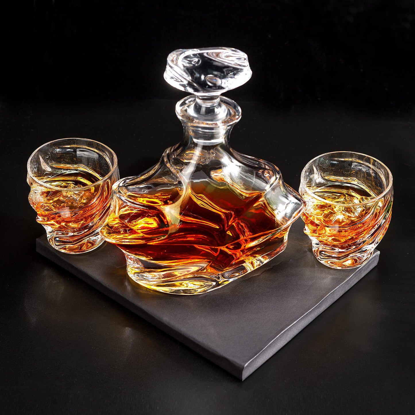 KANARS Whiskey Decanter Set - 25 Oz Crystal Liquor Decanter Carafe with 4 Rock Glasses 9 Oz For Bourbon, Scotch, Vodka, Rum or Whisky - Gift for Men Dad Husband Brother Adult Groomsmen - 5 Piece