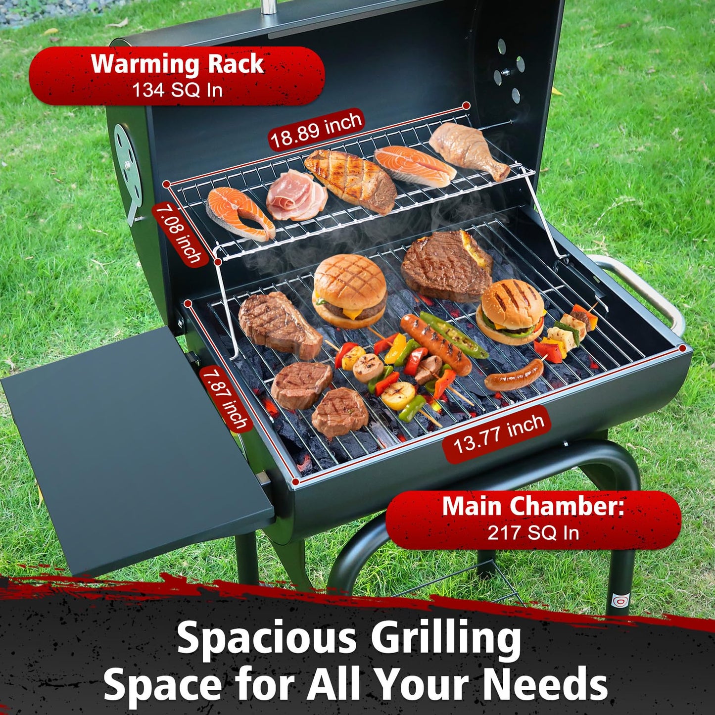 SUNLIFER Barrel Barbecue Charcoal Grill: Premium Spacious Outdoor BBQ Grill with Side Table - Ideal for Patio Cooking Backyard Grilling Camping Picnics Tailgating Parties