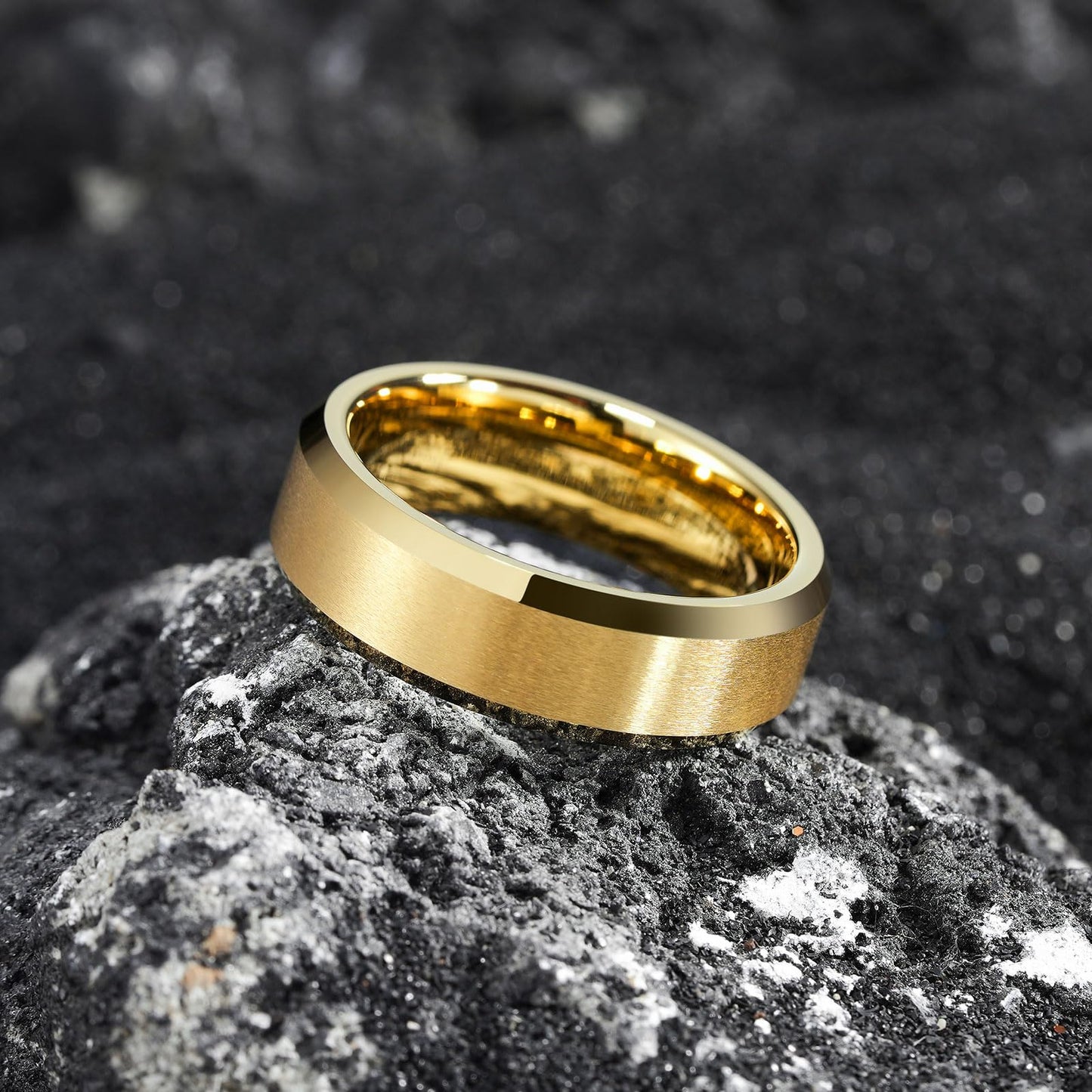 King Will 7mm Basic Tungsten Rings For Men Gold Wedding Band Polished Edge Brushed Matte Promise Ring Comfort Fit (Size 10)