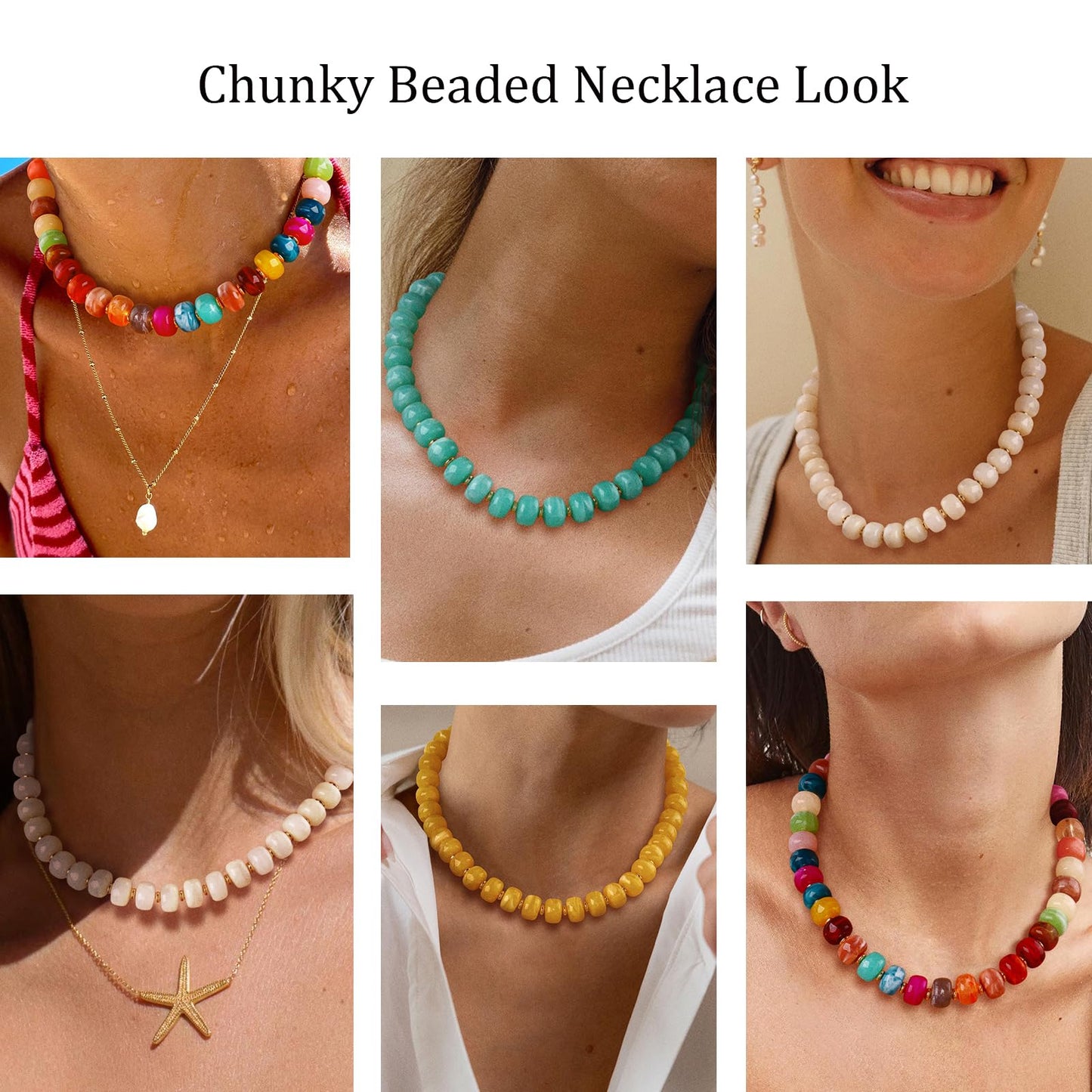 HolidayQbee Beaded necklace for Women Boho Bead Chunky Necklace Big White Bead Necklace Fashion Trendy Summer White Resin Beaded Necklaces Jewelry Gifts