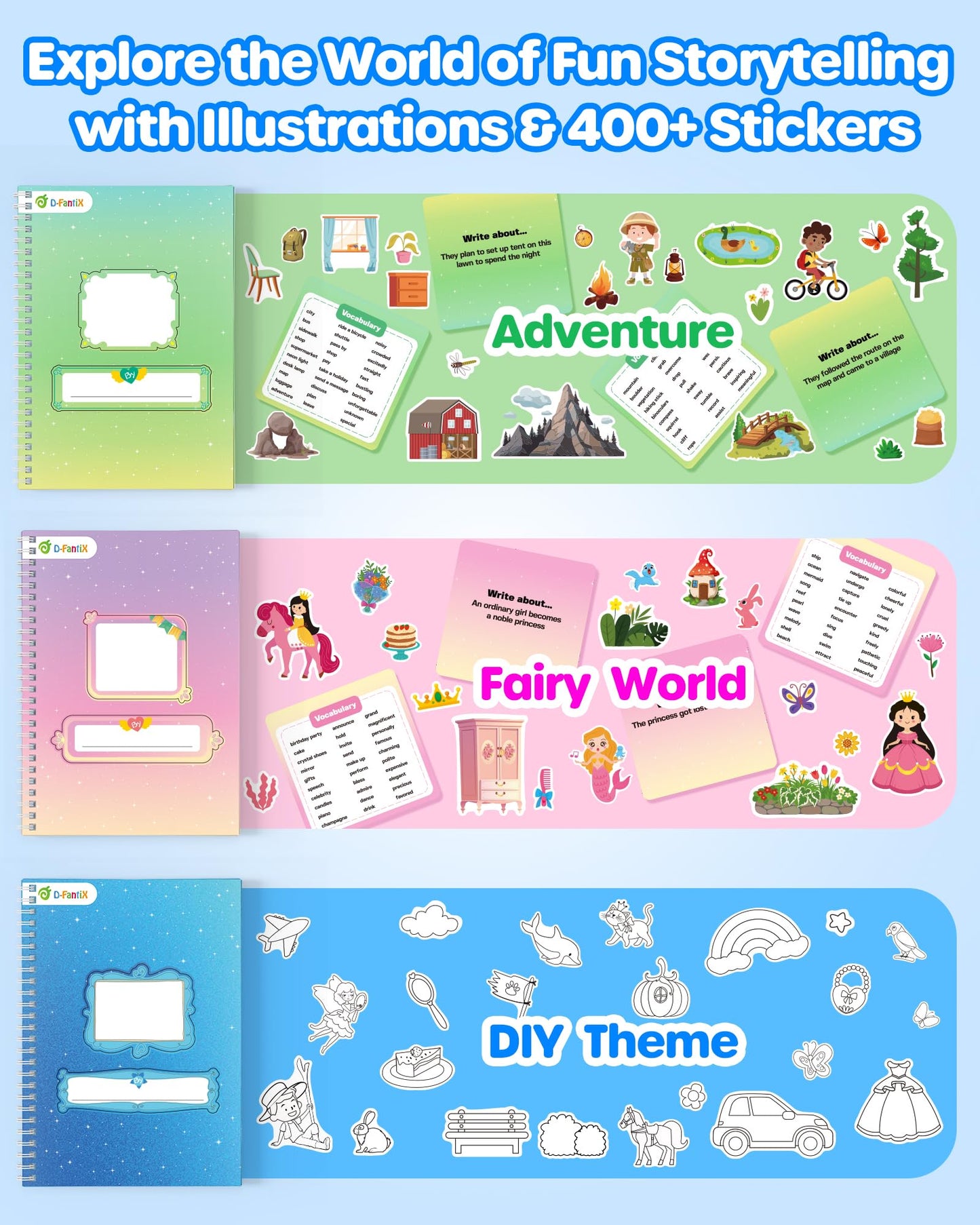 D-FantiX My Storybook Art Kit, Creative Writing & Drawing Activity Set for Boys & Girls, Hardcover Comic Book Making Kit with Stickers, DIY Arts and Crafts Supplies Gifts for Kids Ages 5, 6, 7, 8-12