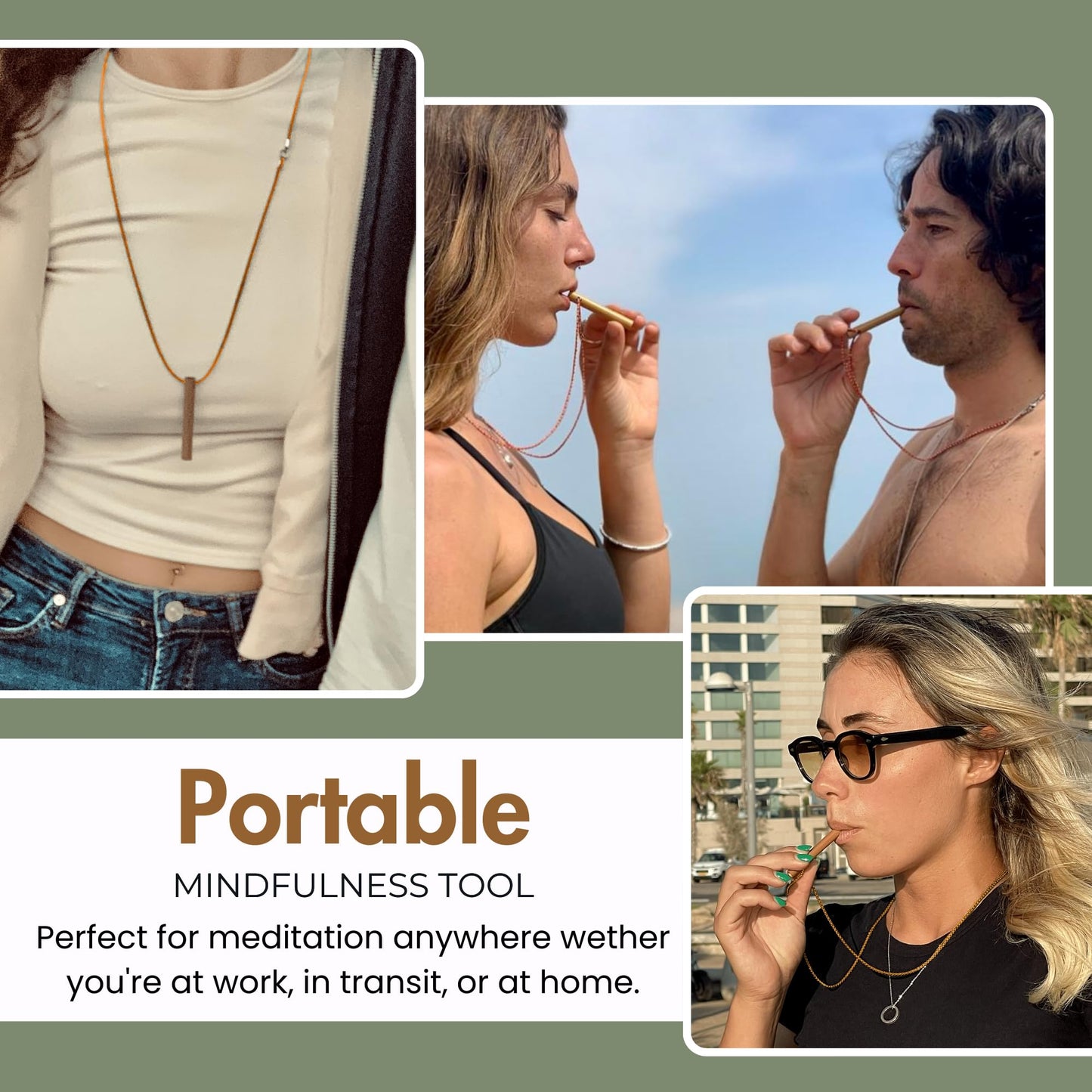 MyCalmAir Bamboo Breathing Necklace for Meditation, Mindfulness Tool, Stress Reducer, Eco-Friendly Breathe Pendant, Portable Relaxation Gift for Men & Women (Silver)