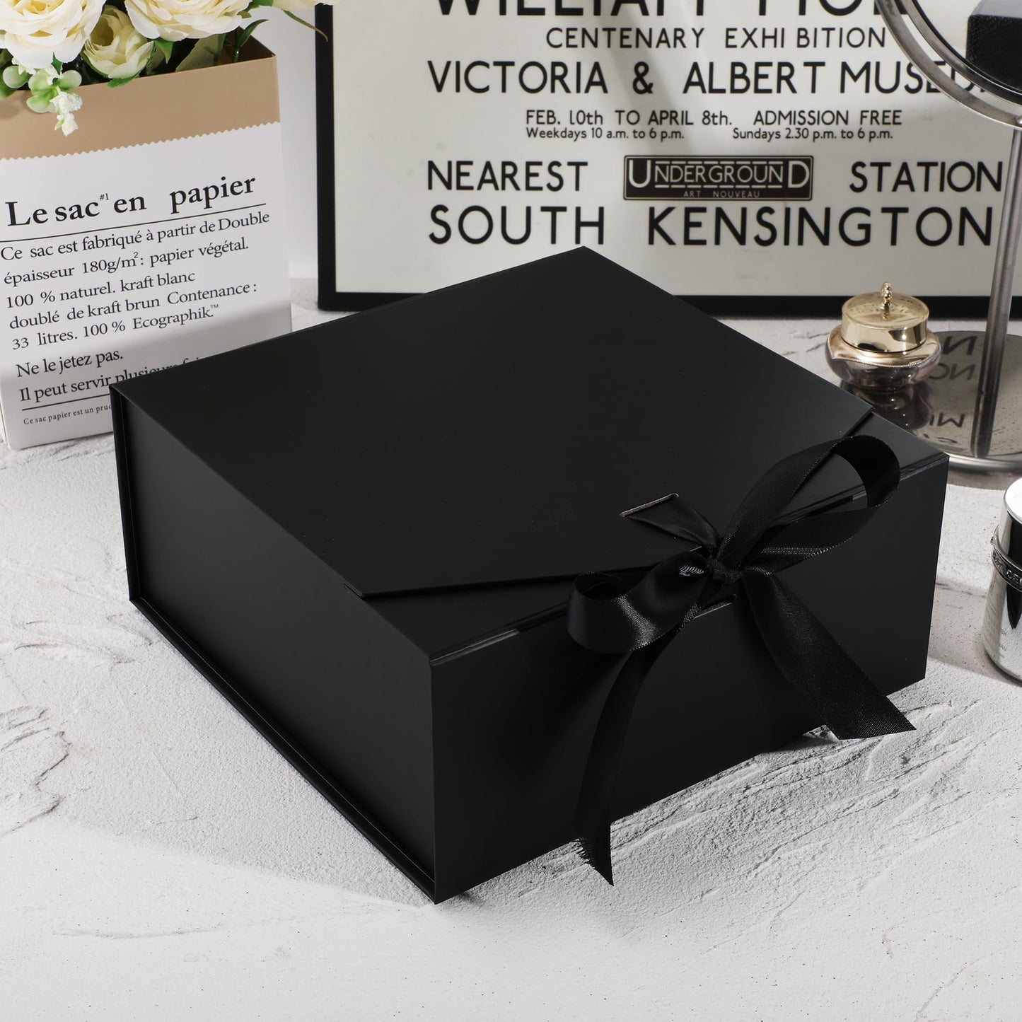 OEMVALATY 8-Pack Gift Boxes,9.5x6x3 Inch Magnetic Gift Boxes with Lids for Presents,Black with Ribbon, Bridesmaid Proposal Box for Wedding, Storage, Birthday