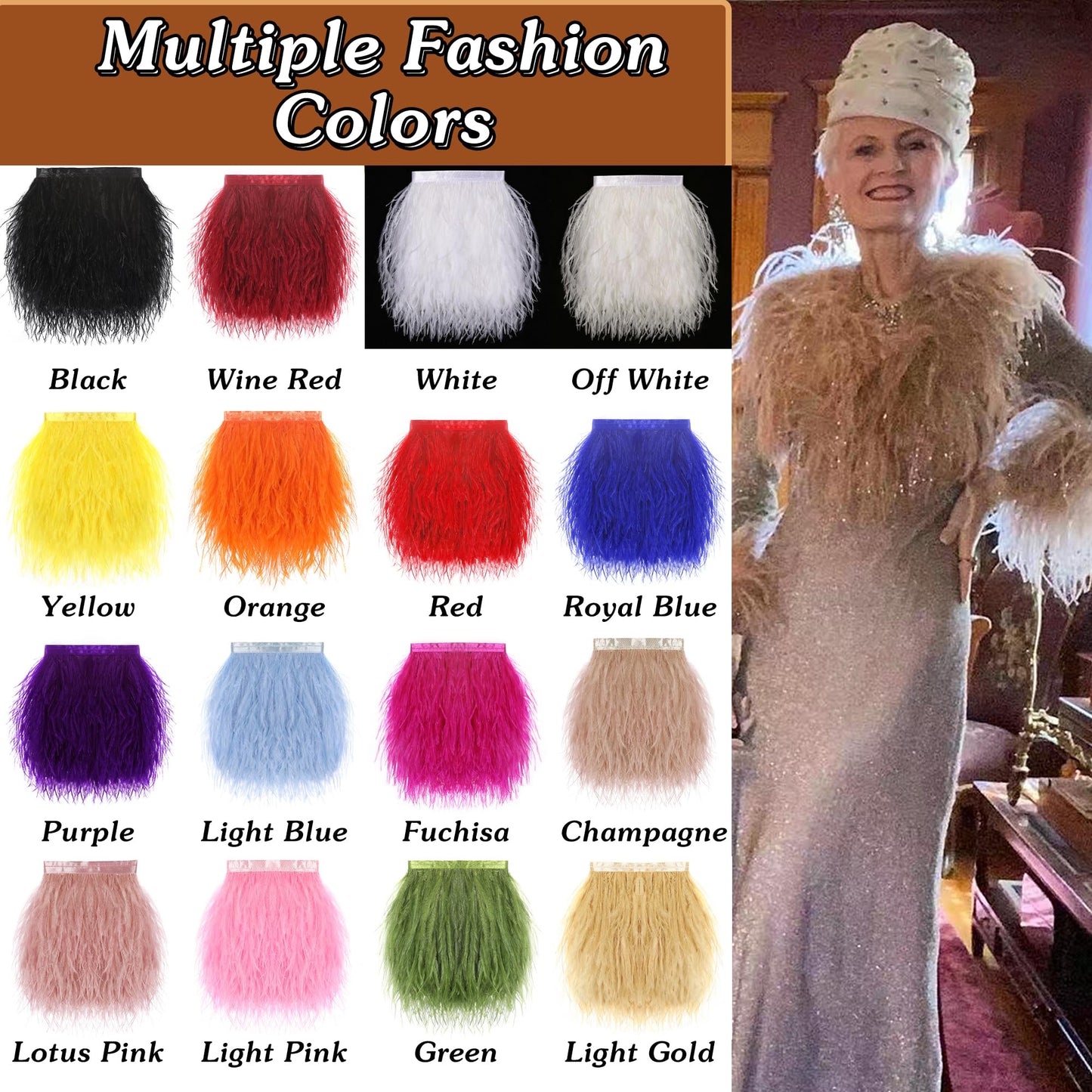 SOGUGOM Black Ostrich Feather Trim - 1.5Ply 2Yards 4-5Inch Feathers Fringe Ribbons Trim for Sewing, Dress, Craft Projects, Halloween Costumes, Holiday Dance Parties(Black)