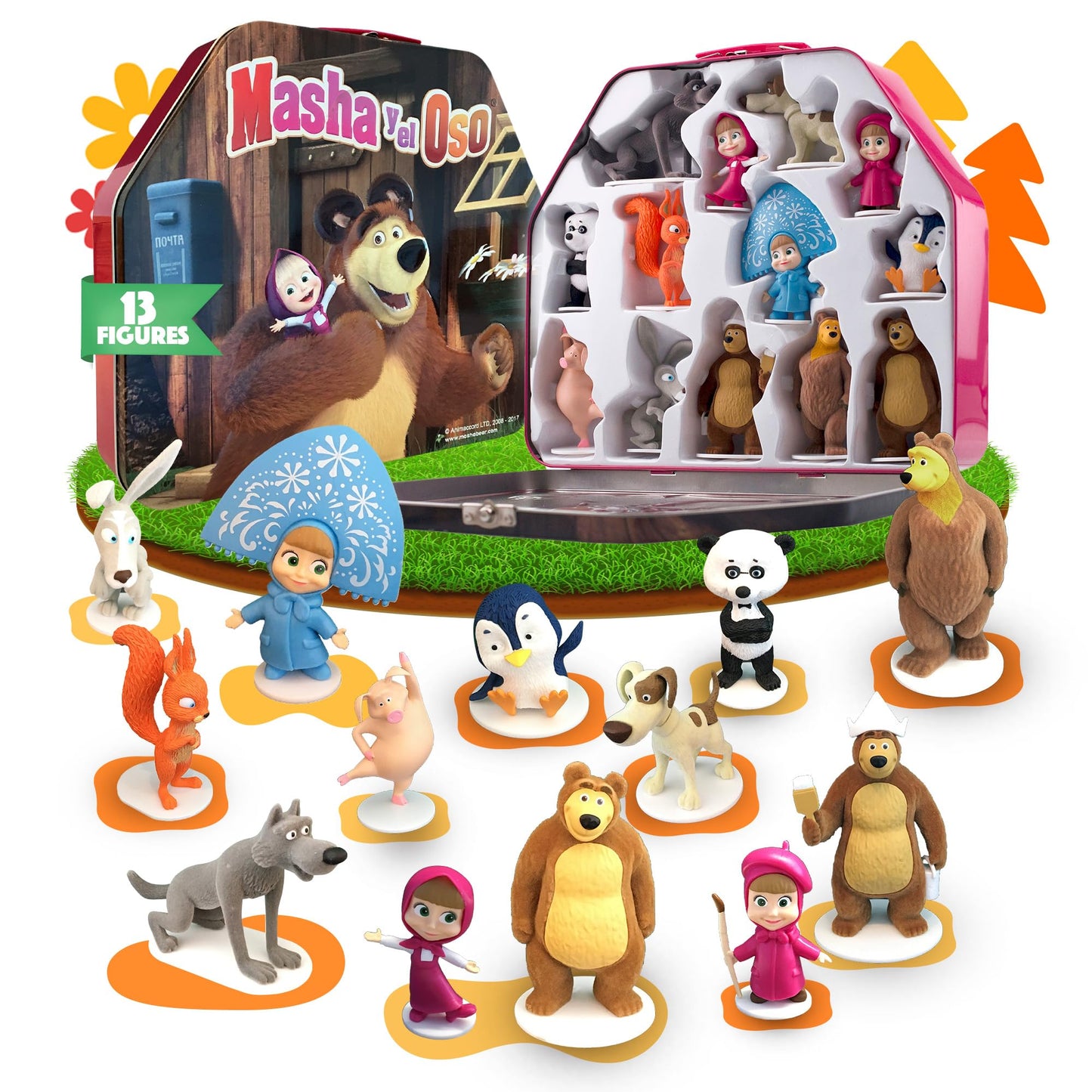 LUPPA Masha and The Bear Toys Playset: 13 Figures with Tin Box of The Bear´s House I Masha and The Bear I Figures and Dolls of TV Programs I Toys for Girls