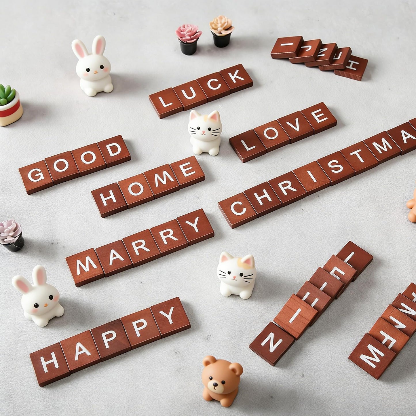 Fiwochic 300 Pcs Maroon Wood Letter Tiles DIY Wooden Tiles for Crafts A-Z Wood Letters Spelling Replacement Pieces for Crafts Spelling Board Games Wedding Frame and Wall Art
