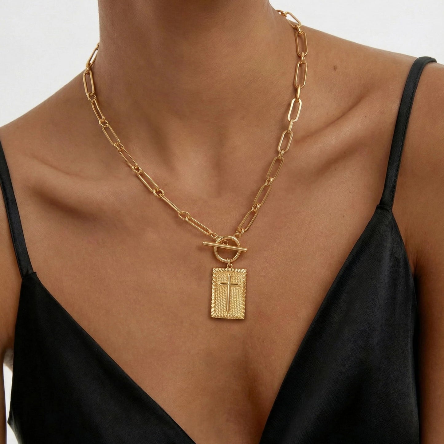 HAXIYA 14K Gold Plated Cross Necklace for Women, Non-Tarnish Faith Jewelry with Toggle Clasp, Fashion Necklace Gifts for Women, Christian Faith, Communion, Birthday & Christmas