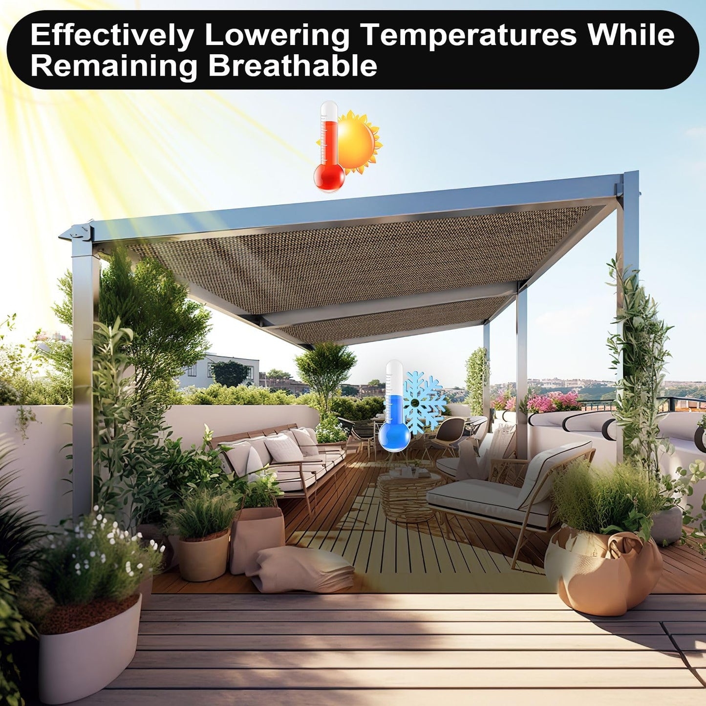 Artpuch 90% Sun Shade Cloth, 10 x 10 FT Pergola Shade Cover Canopy with Grommets, Sun Screen Fabric Tarp for Patio, Outdoor, Garden, Backyard, Mocha