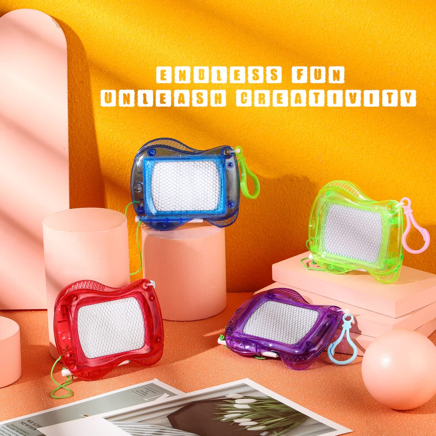 Chinco 24 Pieces Kids Mini Magnetic Drawing Board for Backpack Keychain Clip Erasable Mini Doodle Boards Toys for Party Colorful Writing Sketch Painting Pad Set Classroom Reward Supplies(Classic)