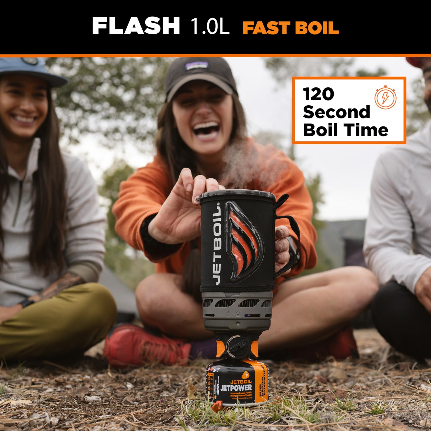 Jetboil Flash 1.0L Portable Fast Boil Stove for Camping and Backpacking with 1-Step Auto Ignition, Propane/Isobutane Burner with Cooking Cup, Dark Camo