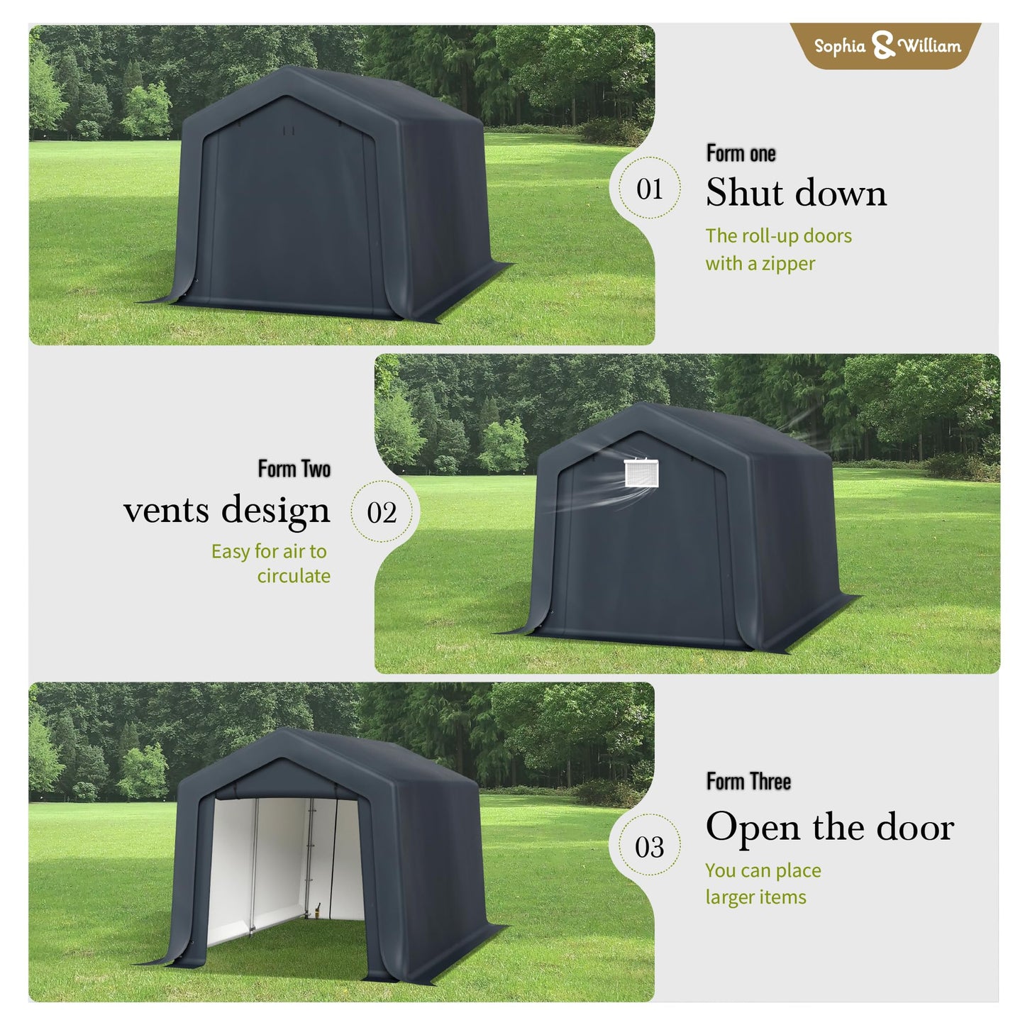 Sophia & William Outdoor Storage Shed Carport 8x12 ft Heavy Duty, Portable Garden Yard Car Port Shelter Storage Tent Garage with Roll Up Doors and Ventilation, Grey