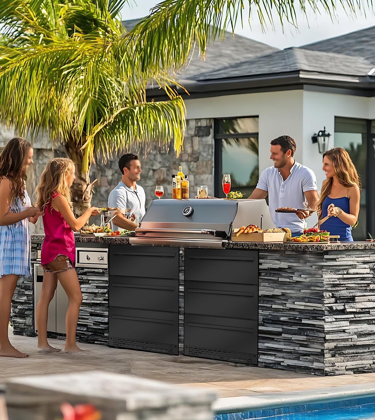 3-Tier Drawer Beverage Refrigerator, Hold 180 Cans 24 inch Undercounter & Built-in Beverage Fridge with Temperature Control, Waterproof Outdoor Freestanding Beverage Cooler for Home,Commercial Use