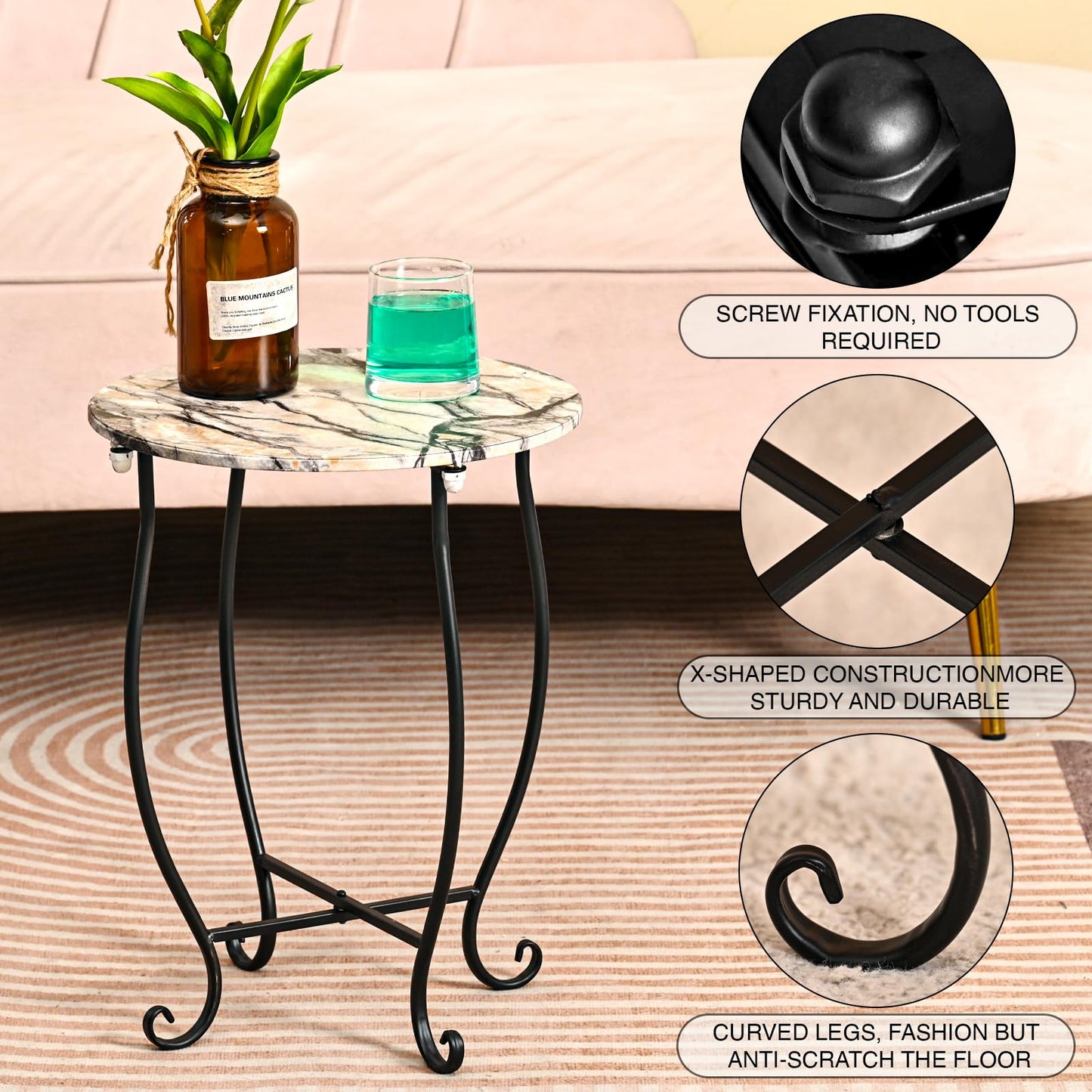 Aonagi Patio Side Table, Versatile 14" Round Side Table for Balcony Yard Porch Bedside Rocking Chair and Pool Chair, Weather Resistant Metal Accent Table for Indoor Outdoor Use, Easy Assembly