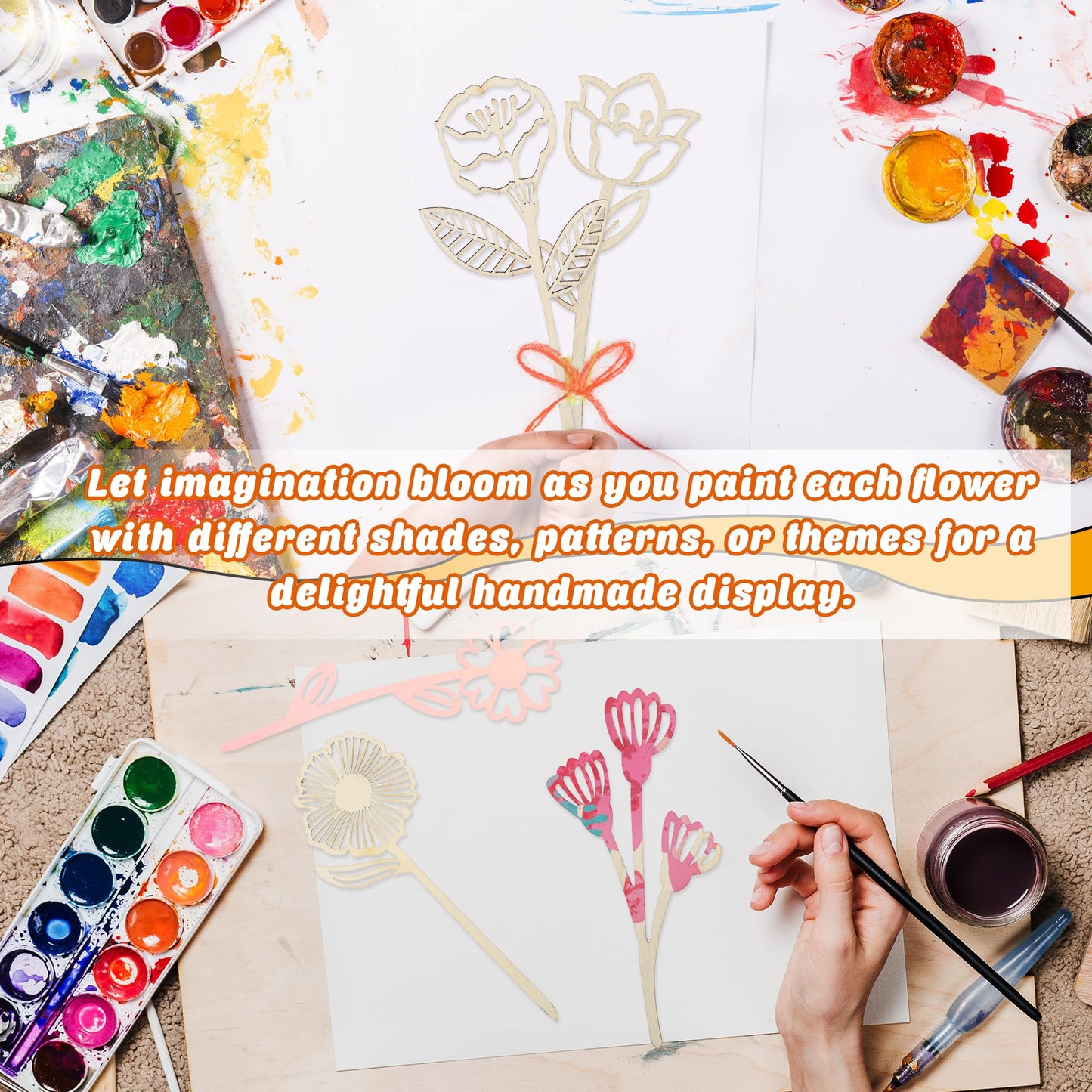 54 Pcs Wooden Wildflower Decor Wood Floral Cutouts for Crafts Wood Flowers Cutout Laser Cut Flowers for Mom's Birthday Gift Home Art DIY Decoration