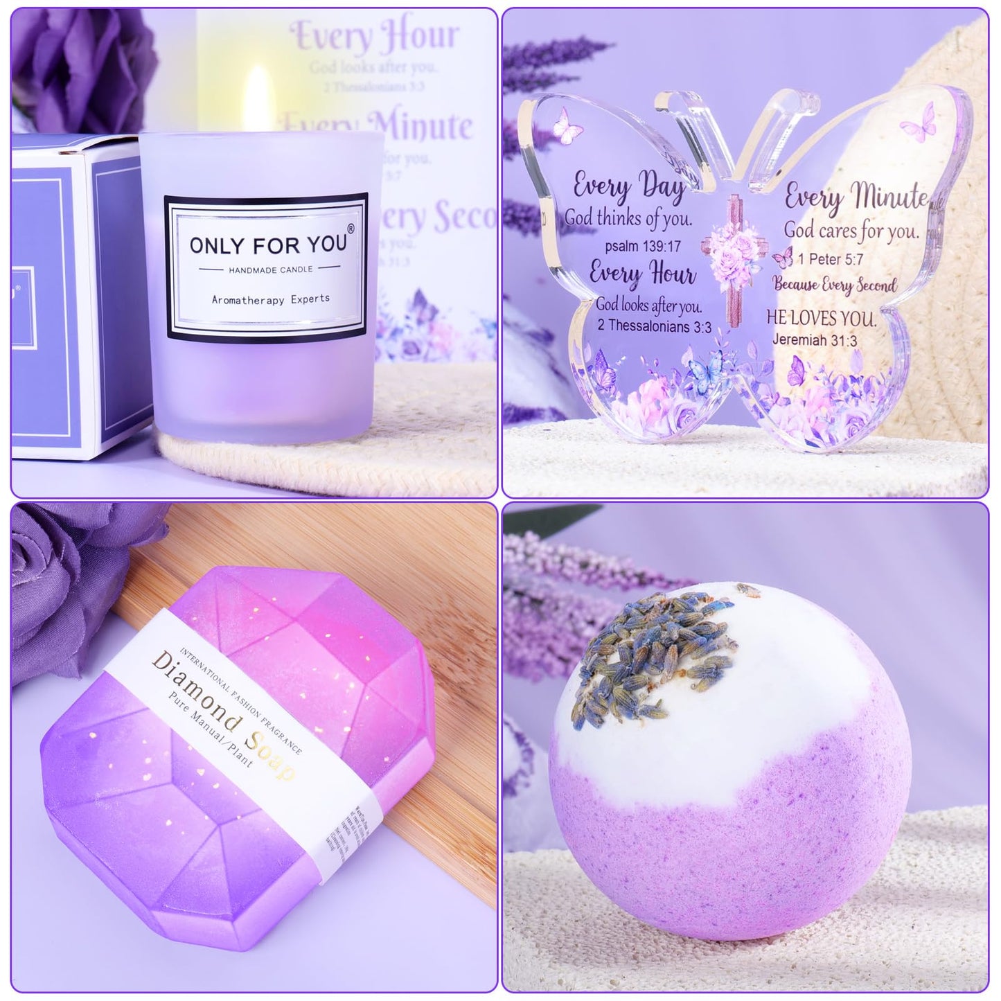 Fortuning's JDS 12PCS Christian Gifts for Women Faith, Inspirational Gifts for Women,Purple Birthday Get Well Soon Gifts, for Mom Her Wife Girlfriend Friend Siste Birthday Gifts