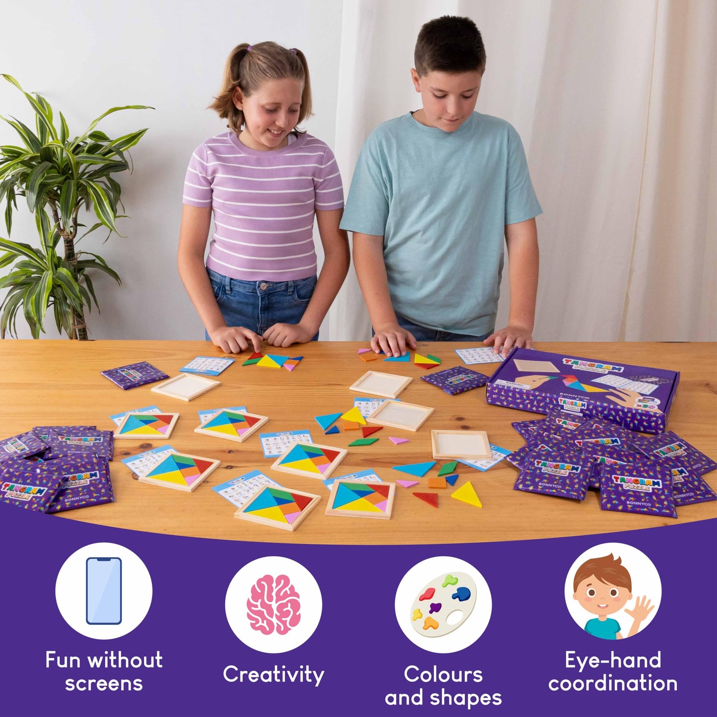 BONNYCO Tangram Puzzle Wooden Pack 30 Kids Party Favors. Goodie Bags Stuffers for Kids 3-5 4-8, Return Gifts for Birthday Party. Goody Bag Stuffers, Pinata Filler Toys Bulk. Classroom Prizes, Rewards