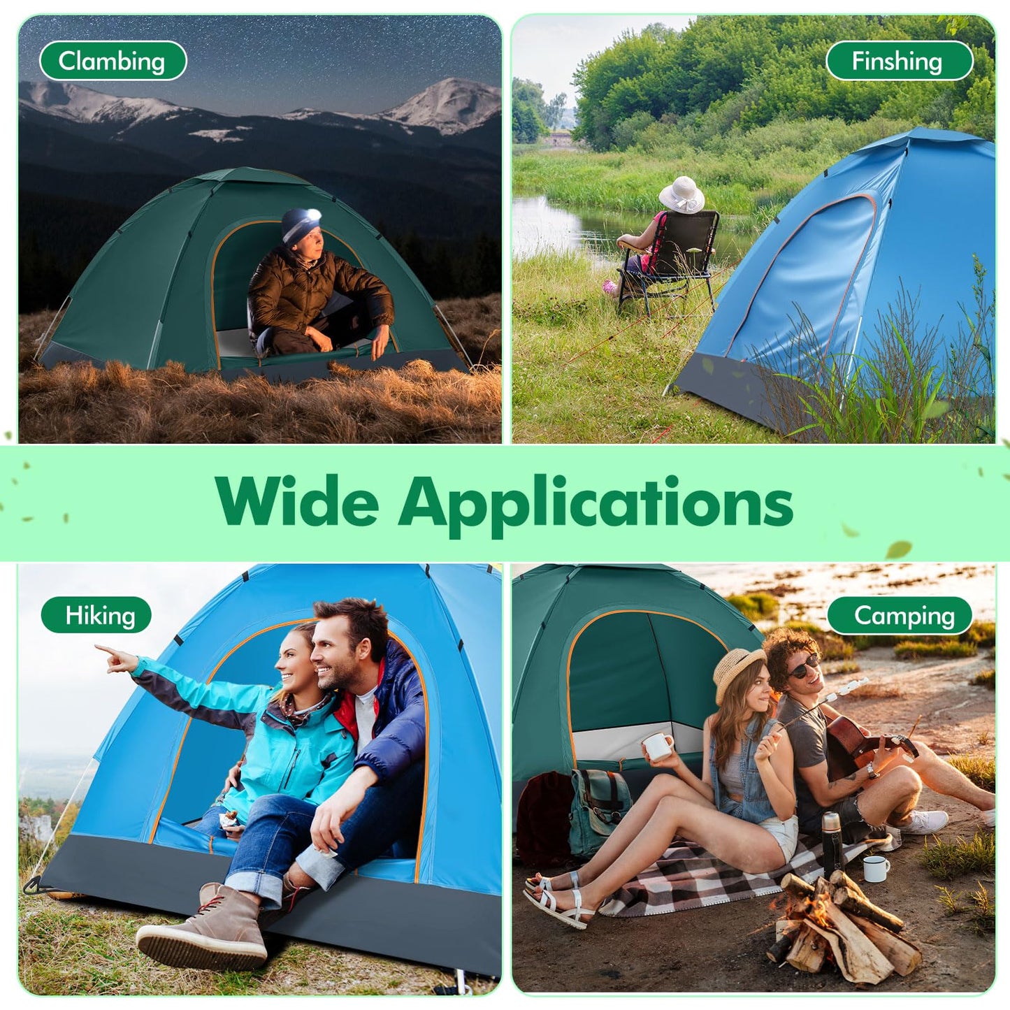 Woanger 10 Pack 10/16 Pack Bulk 2 Person Camping Tents for Homeless Lightweight Tent with Rain Fly and Carrying Bag Waterproof Windproof Setup Pop Up for Camping Backpacking Donation (Blue Green)